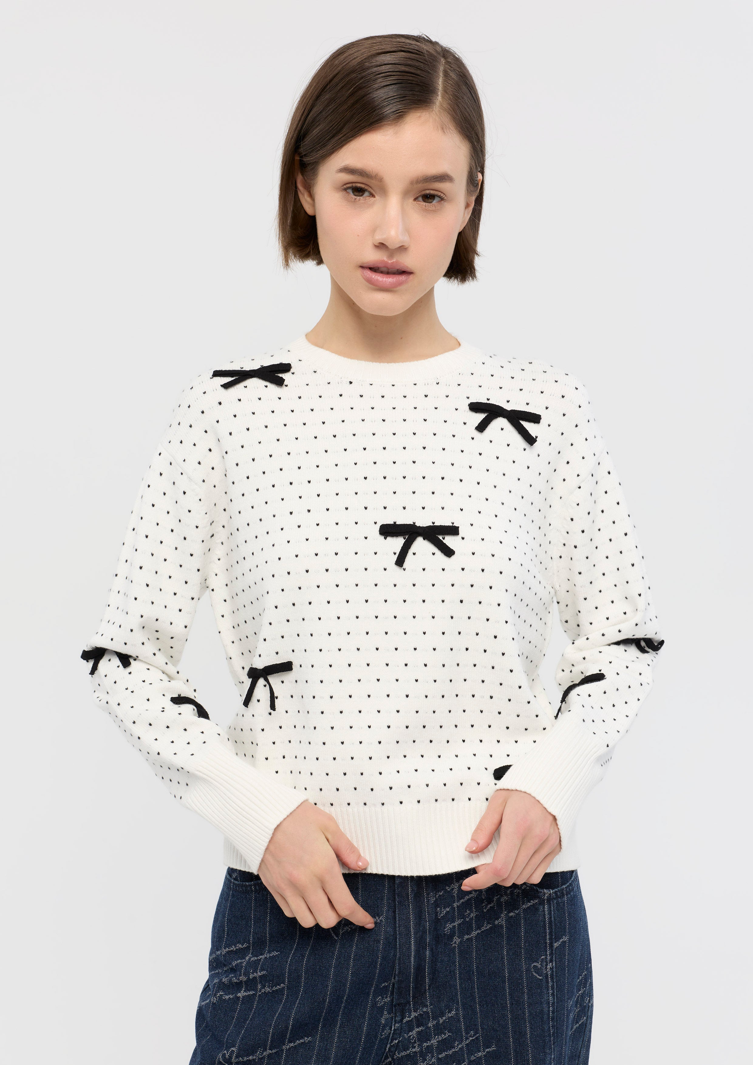 Bow Embellished Knitted Pullover Mon Petit Ruban