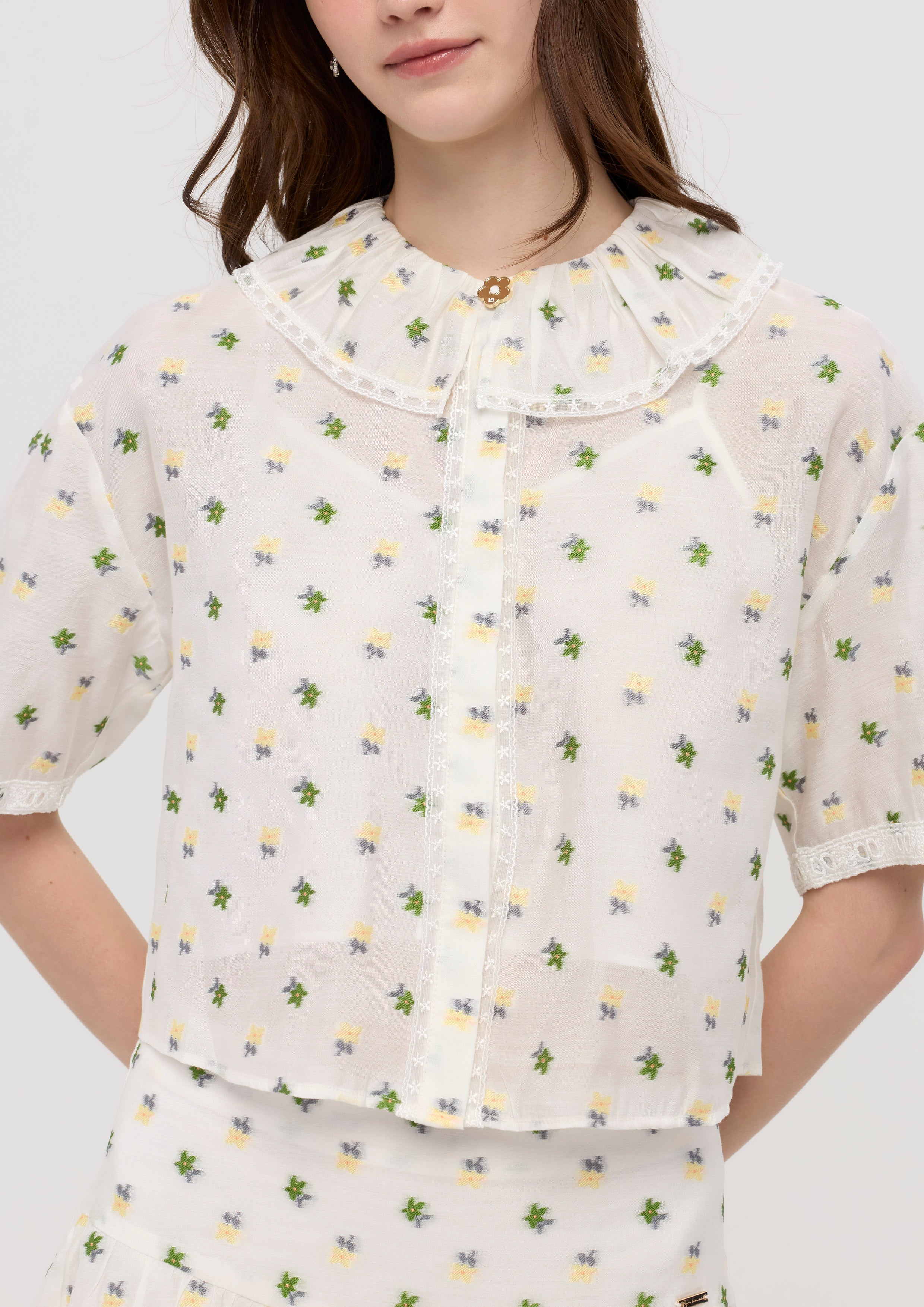 Floral Print Short Sleeve Shirt Garden Poetry