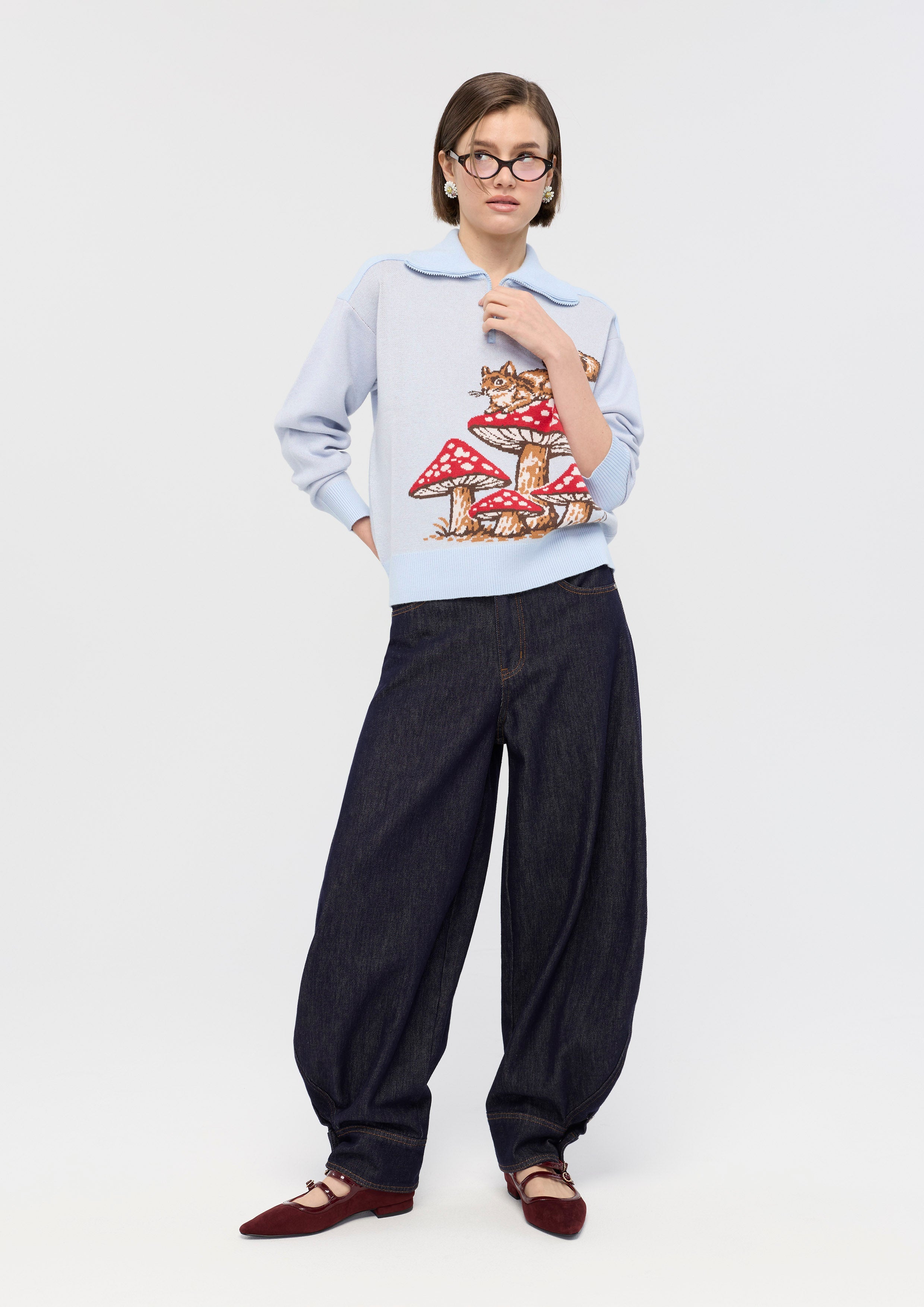 Embroidered Half-Zip Pullover Garden Poetry