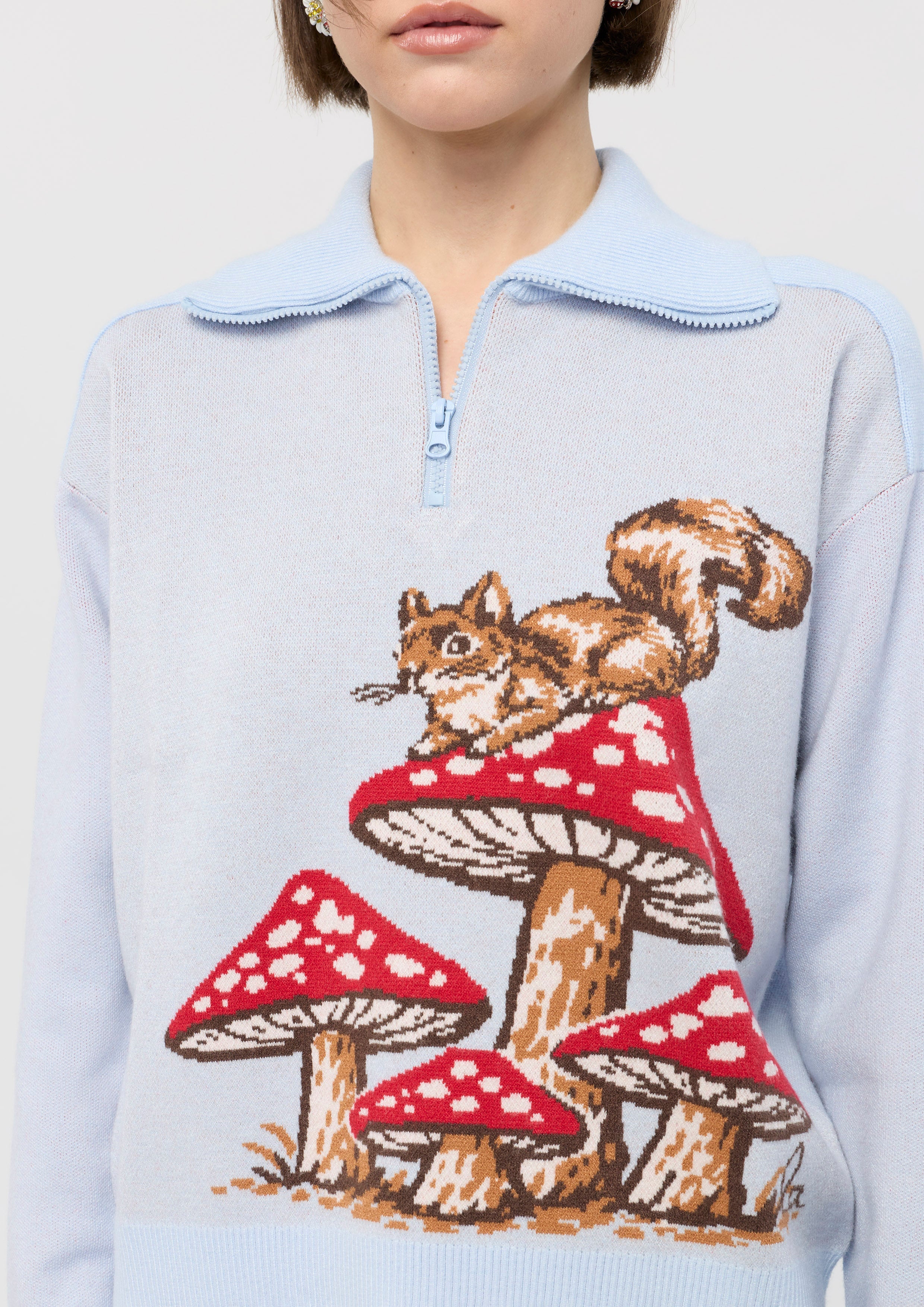 Embroidered Half-Zip Pullover Garden Poetry