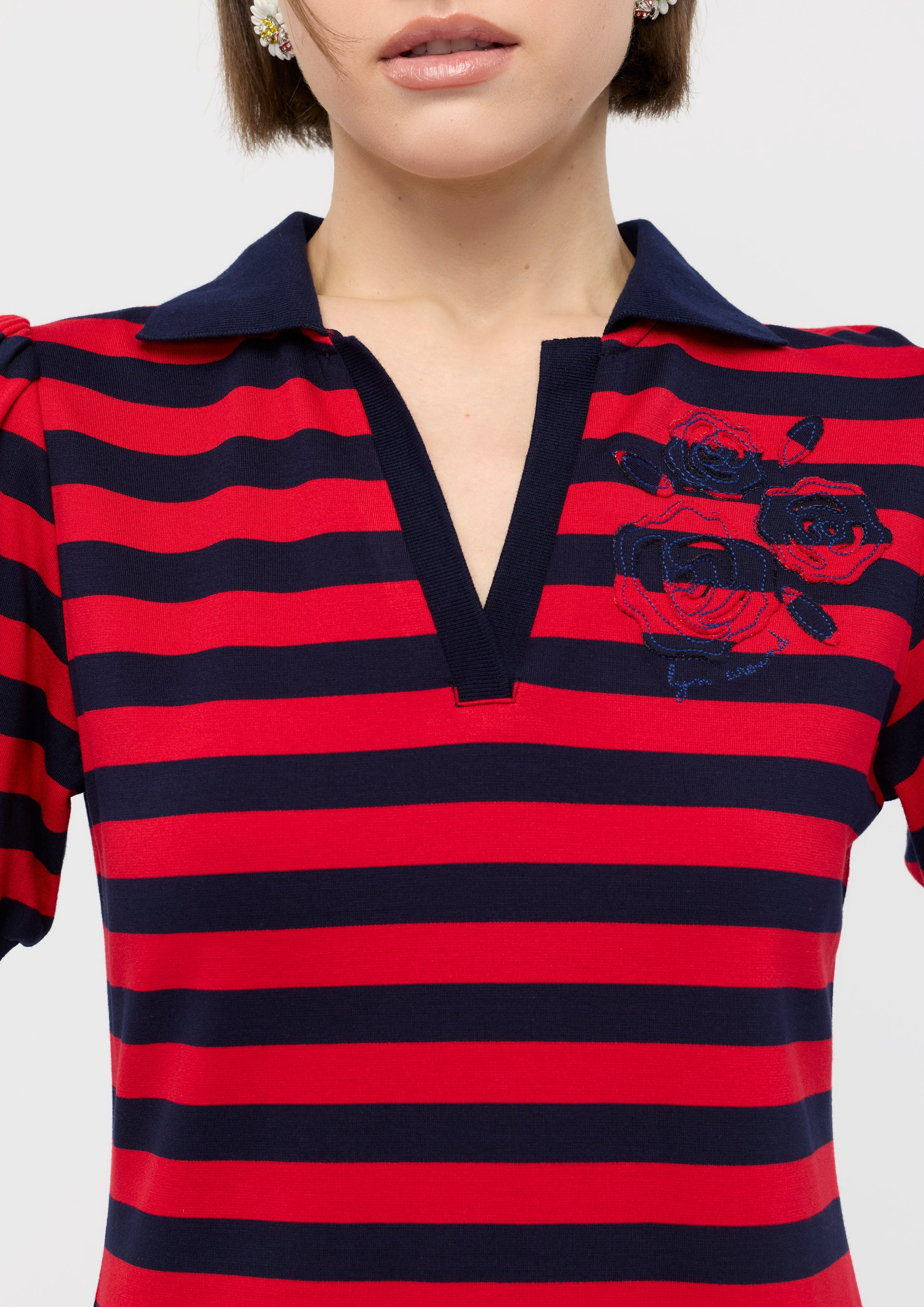 Rose Embroidered Stripe Mini Dress Mon Petit Ruban