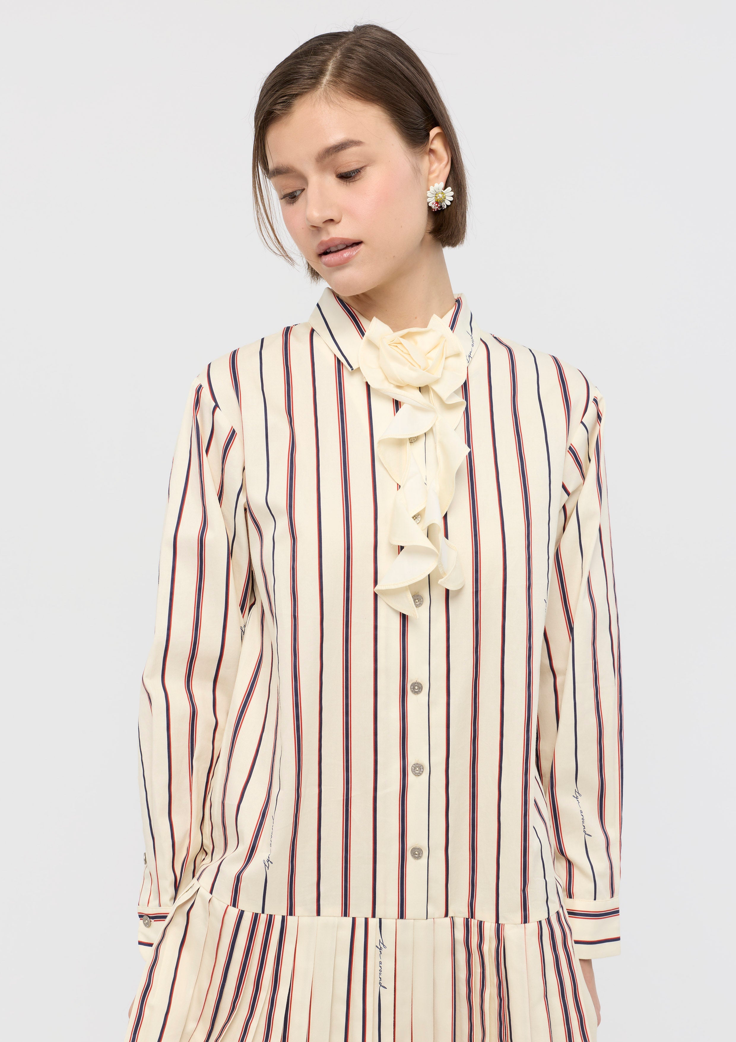 Stripe With Rose Applique Mini Dress Mon Petit Ruban