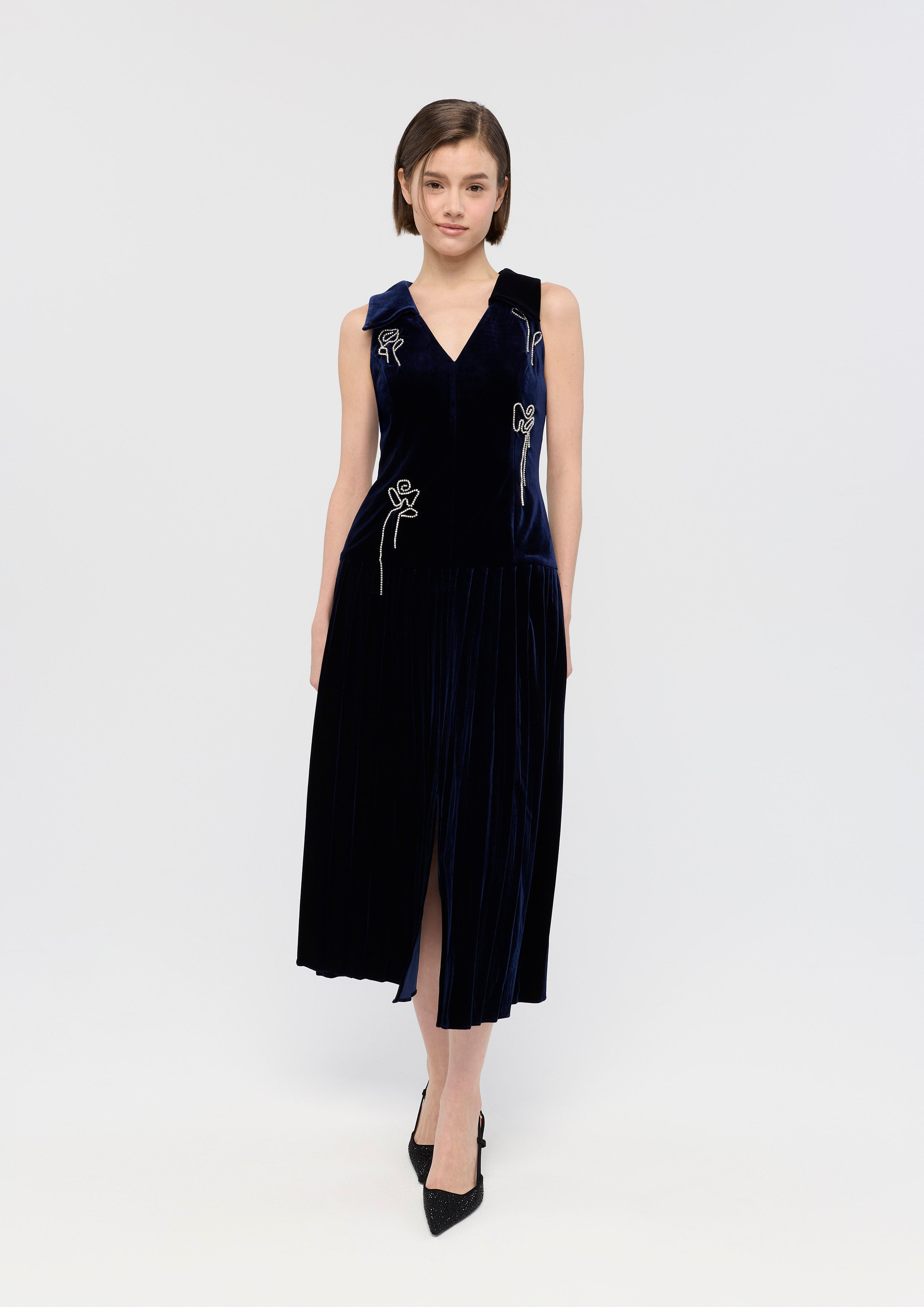 Velvet Crystal Embellished Midi Dress Mon Petit Ruban
