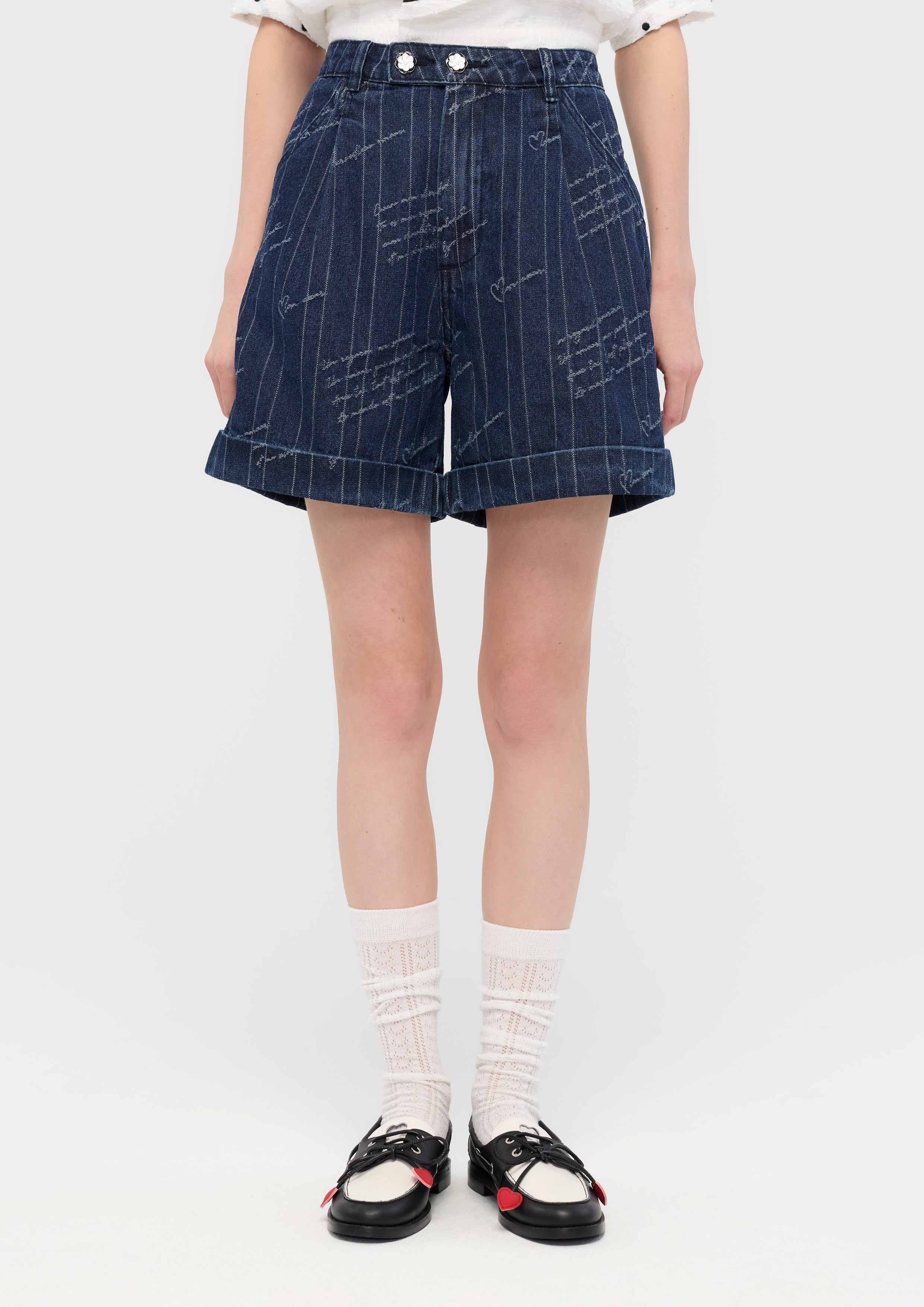 Embroidered Denim Shorts Mon Petit Ruban