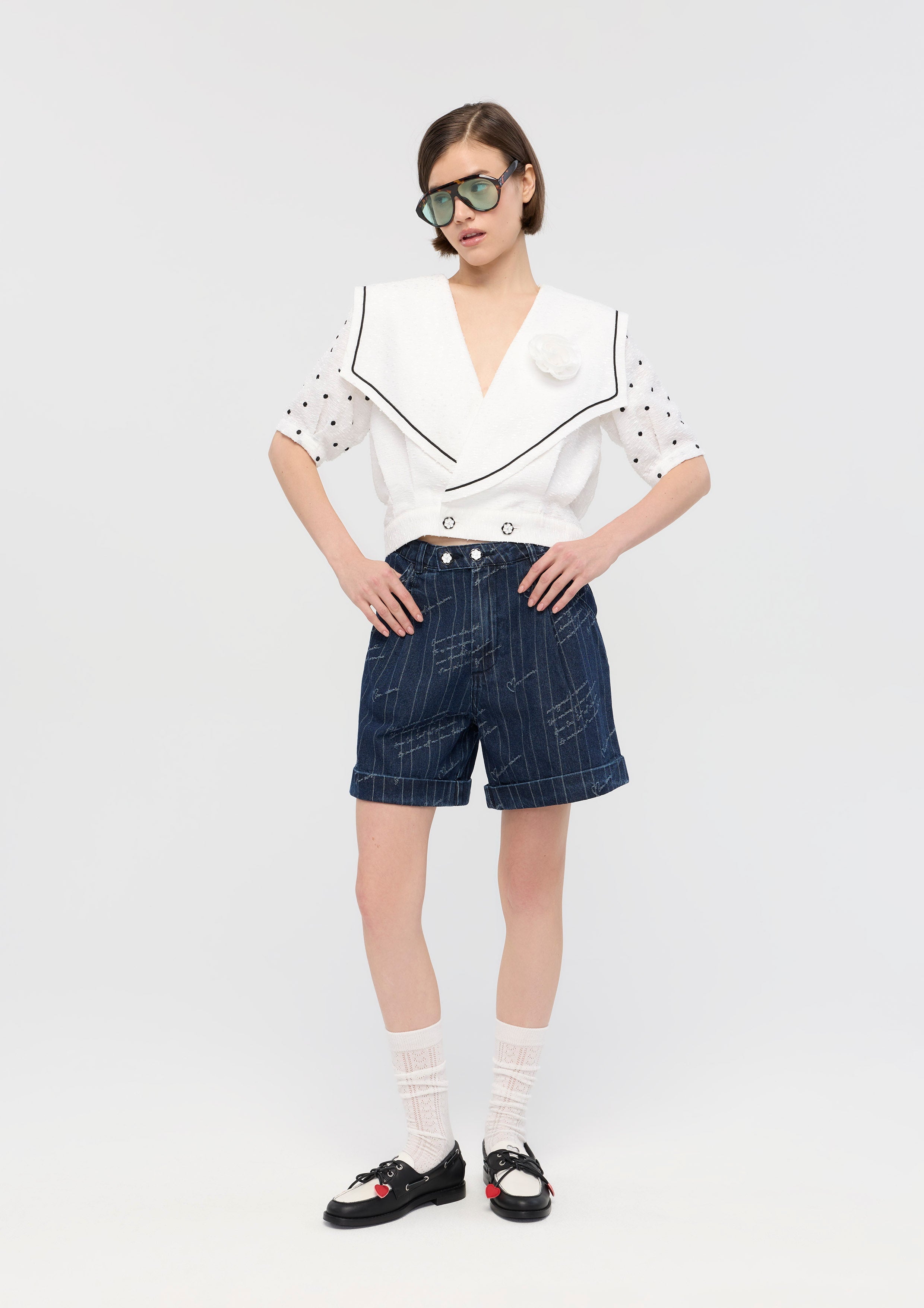 Embroidered Denim Shorts Mon Petit Ruban