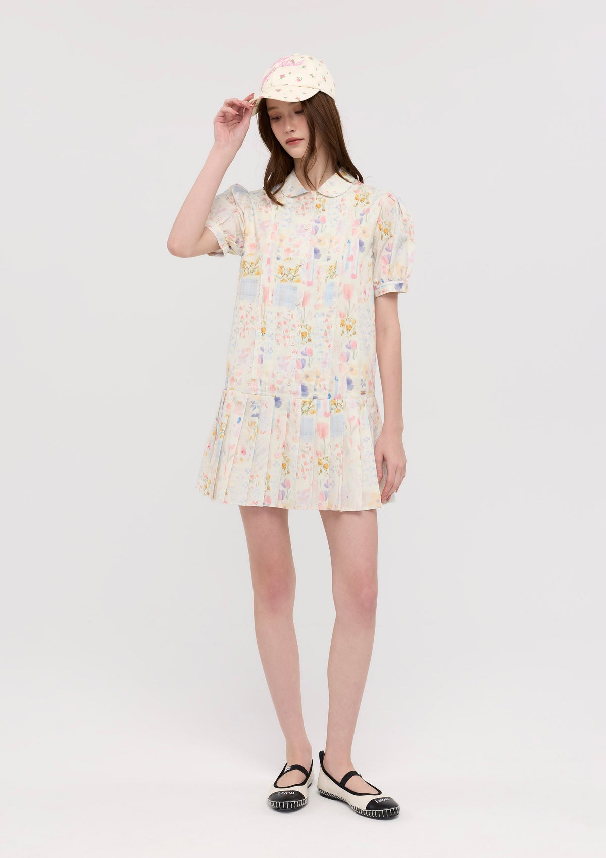 Floral Print Pleated Mini Skirt Dress Garden Poetry