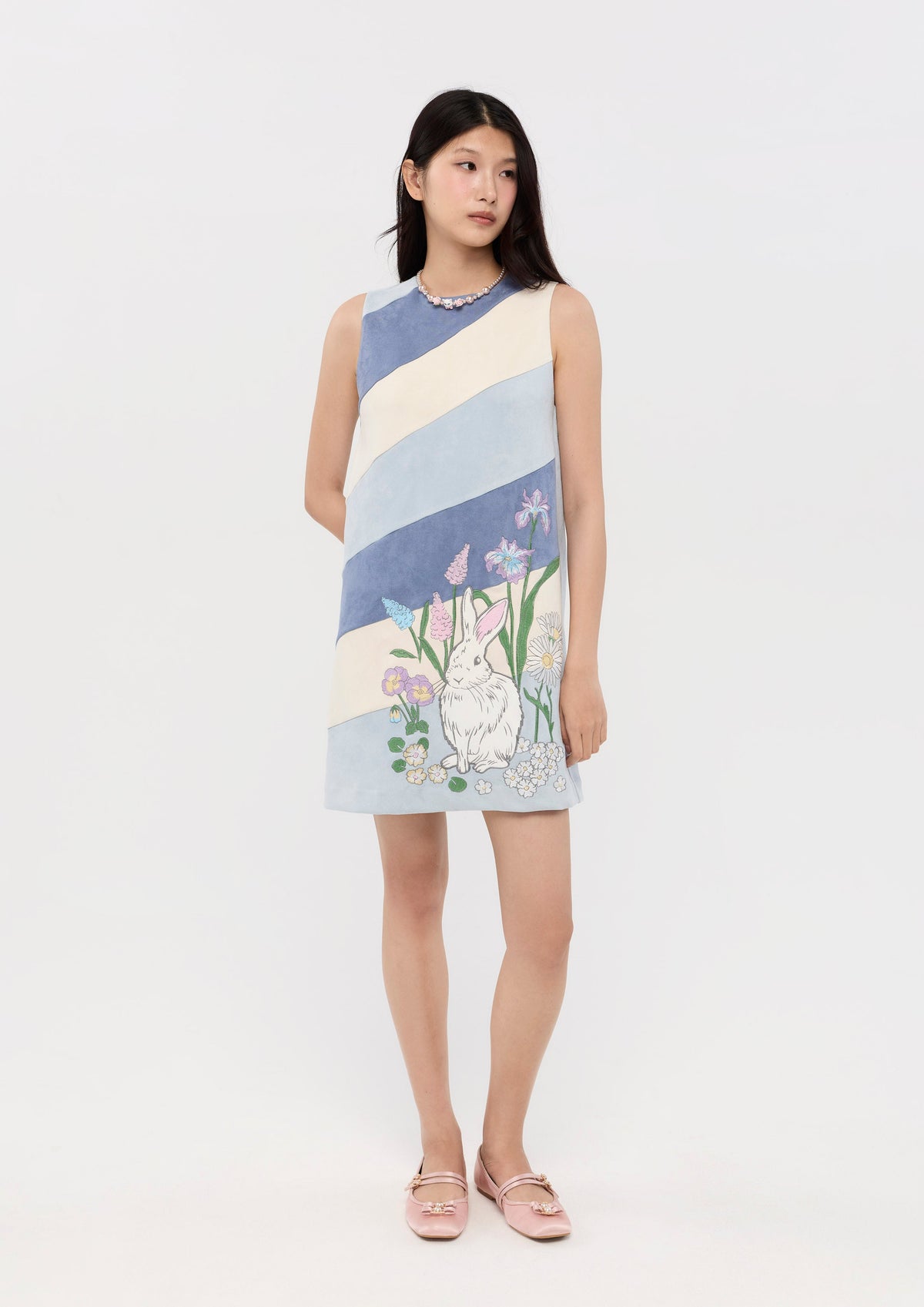Embroidered Stripe Sleeveless Mini Dress Garden Poetry