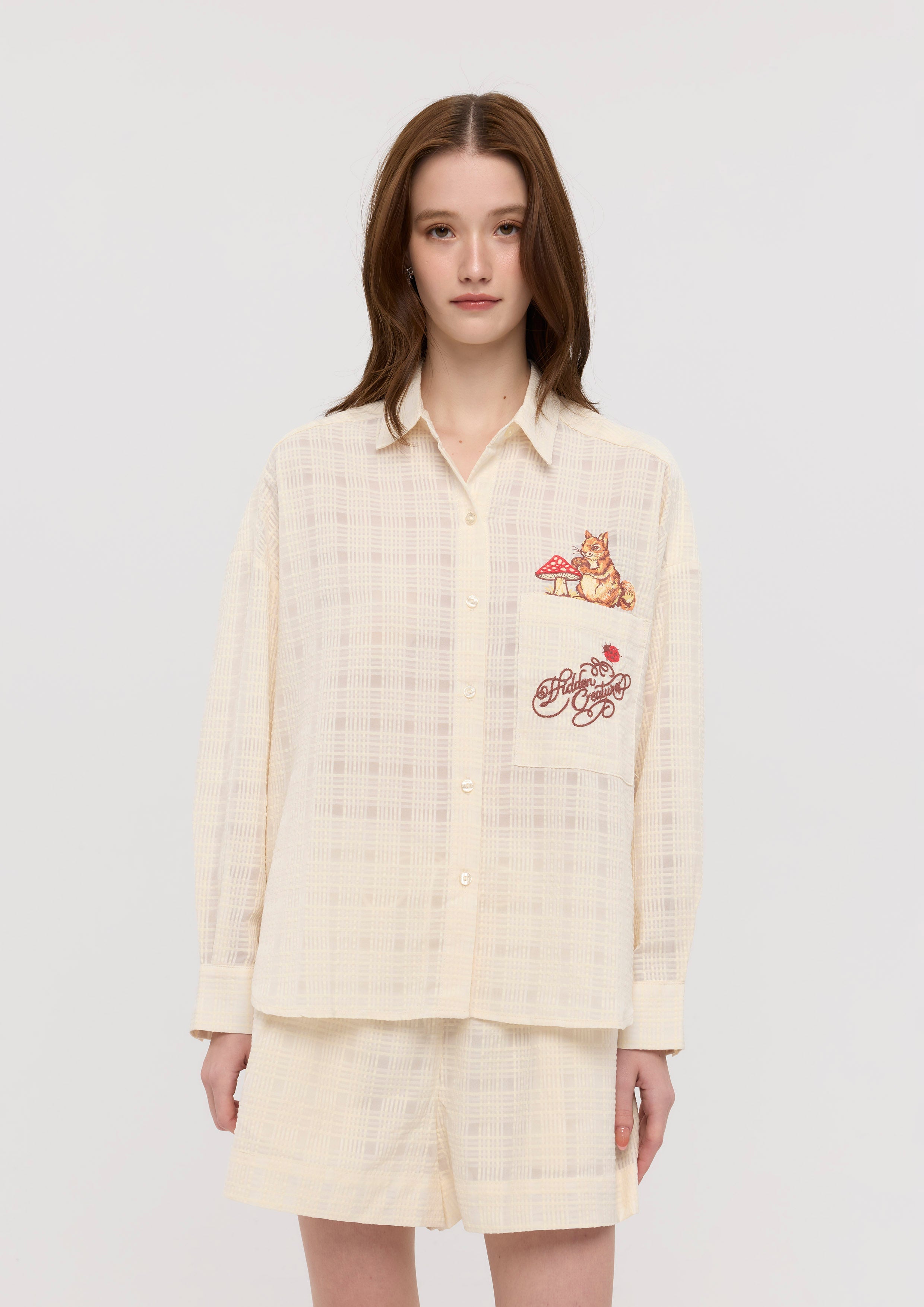 เซ็ทเสื้อเชิ้ตแขนยาวผ้าเชียร์และกางเกงขาสั้น คอลเลกชัน Garden Poetry