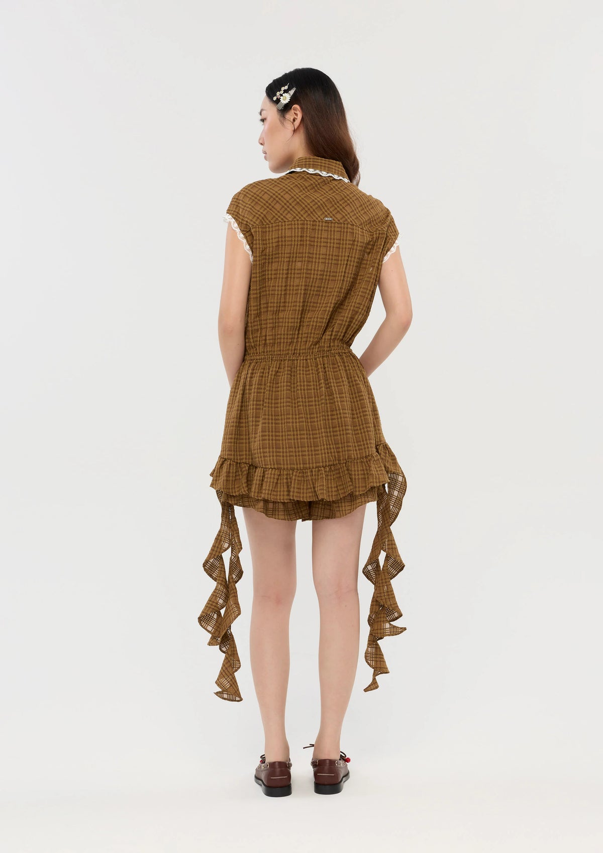 Gingham Romper With Drape Garden Poetry