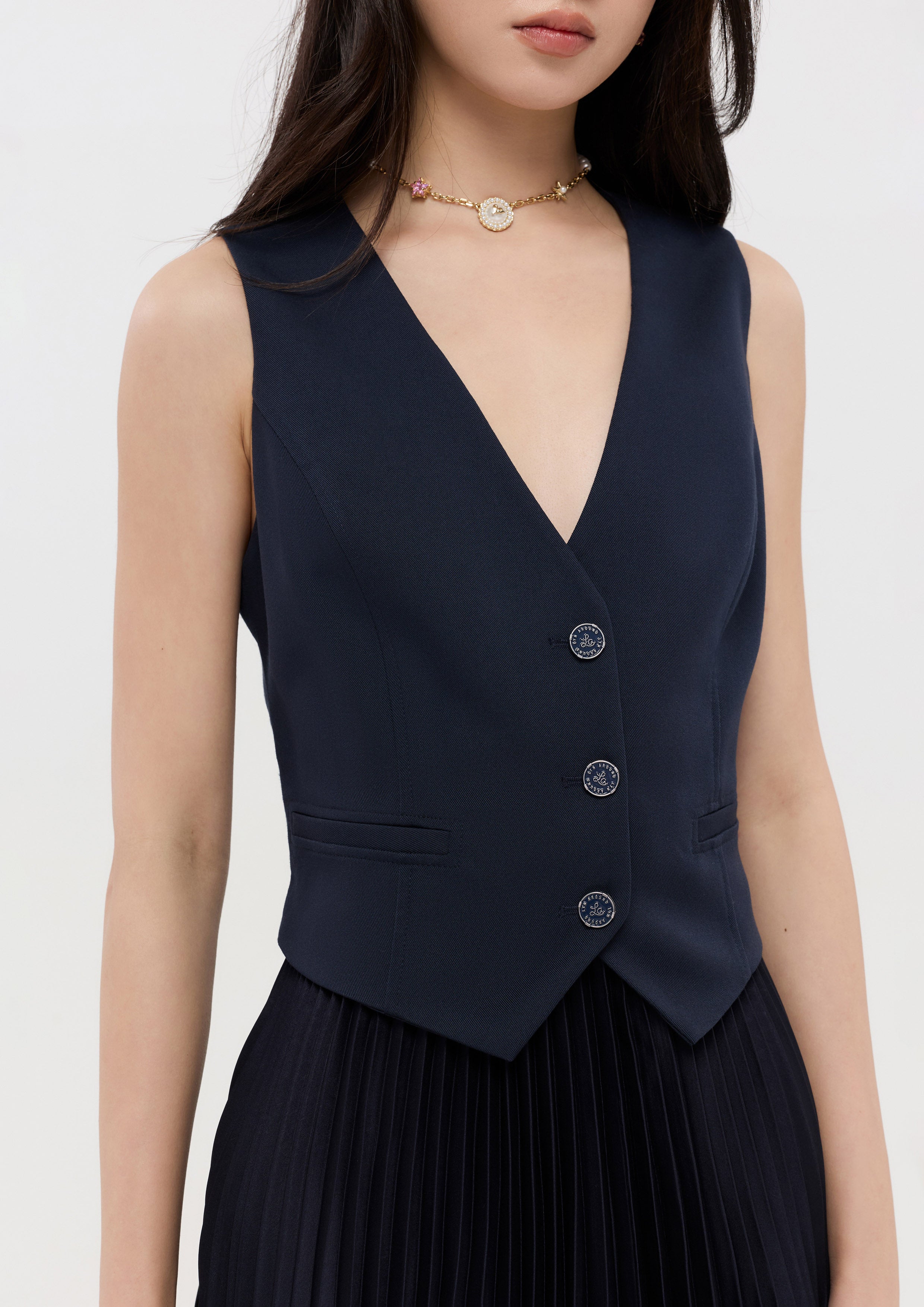 Pleated Skirt Vest Midi Dress Pristine Blue Sky