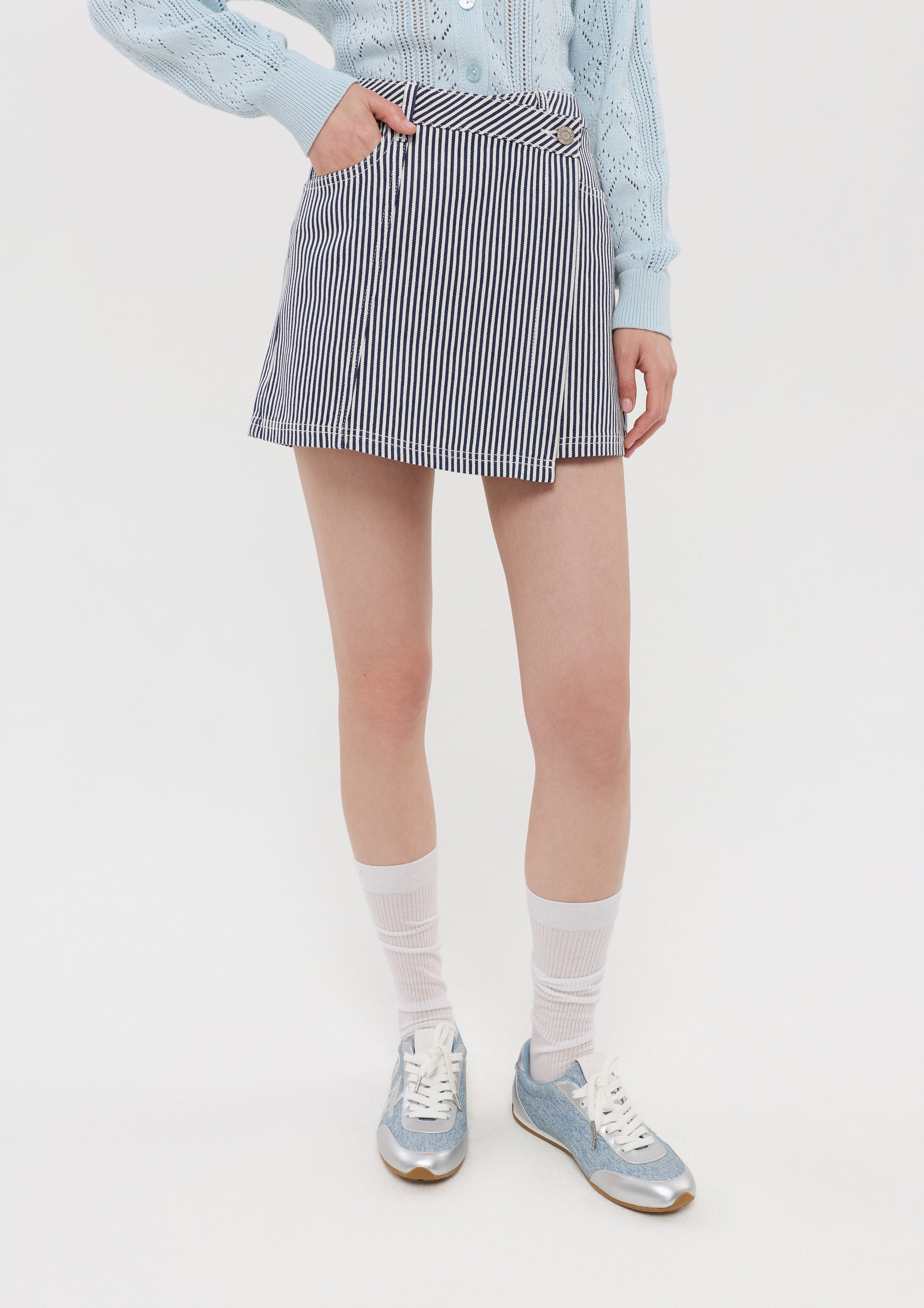 Stripe Wrap Mini Skort Pristine Blue Sky