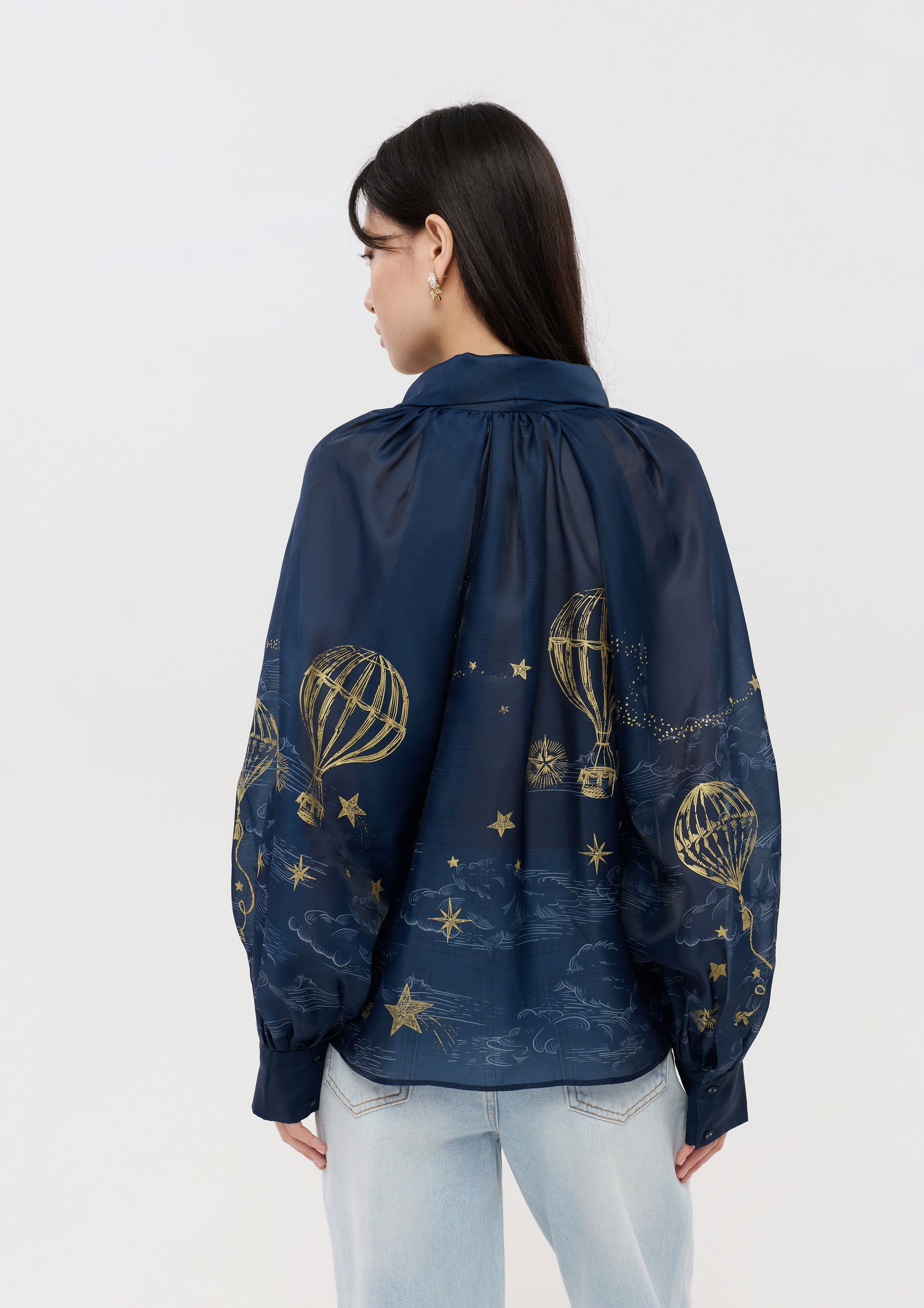 เสื้อเบลาส์แขนยาวพิมพ์ลาย คอลเลกชัน Lune d'Air