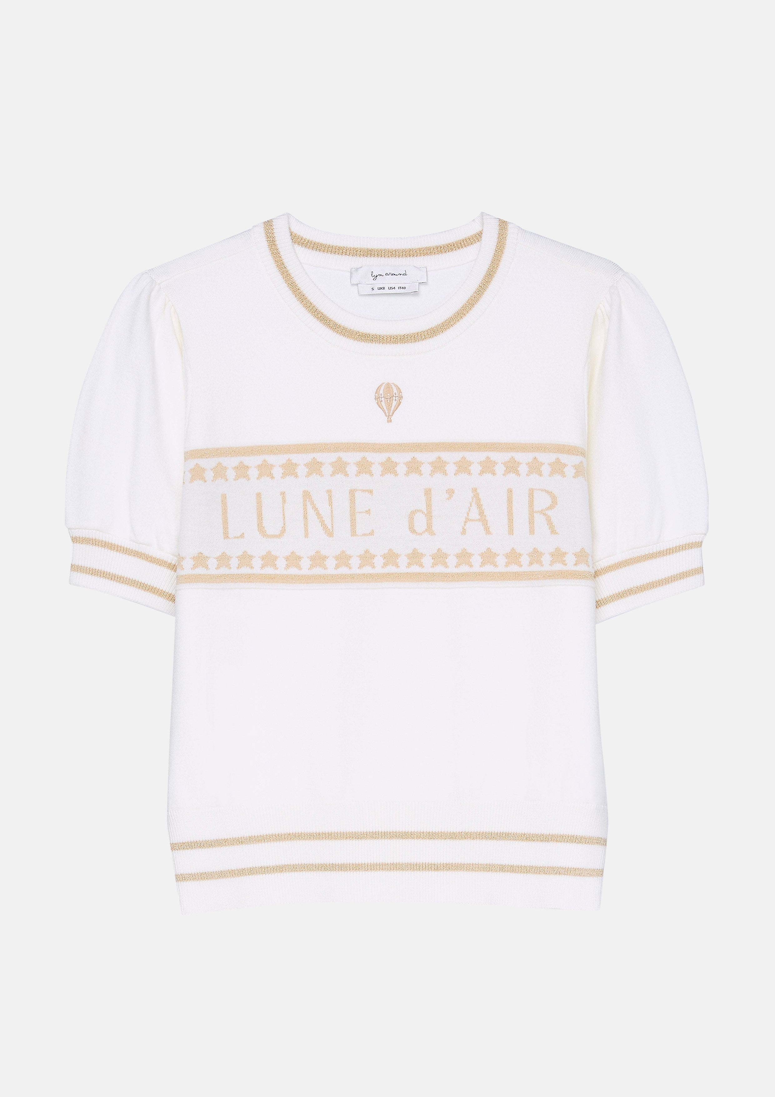 เสื้อนิตแขนสั้นปักลายตัวอักษร คอลเลกชัน Lune d'Air