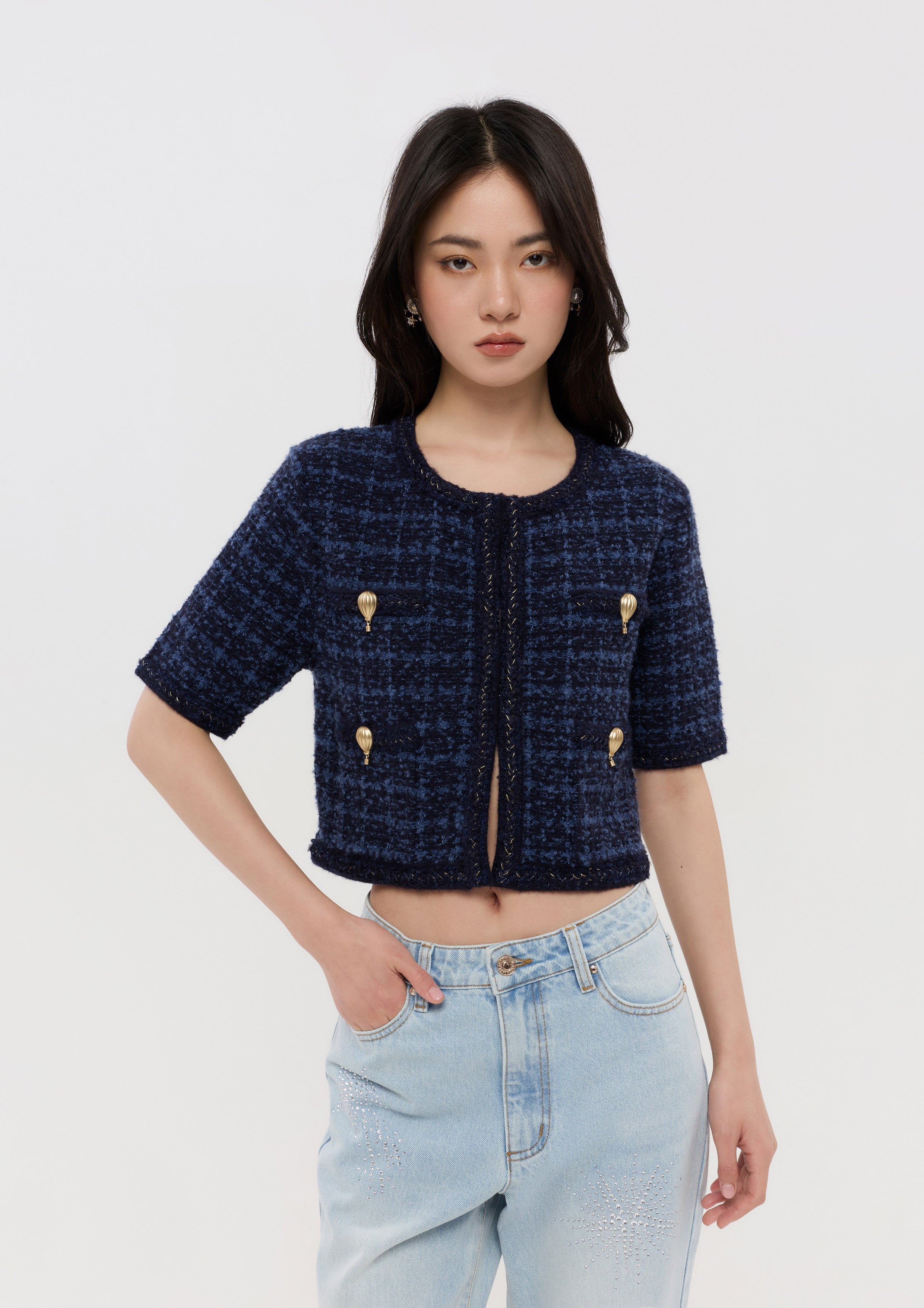 เสื้อแจ็คเก็ตแขนสั้นผ้าทวีด คอลเลกชัน Lune d'Air