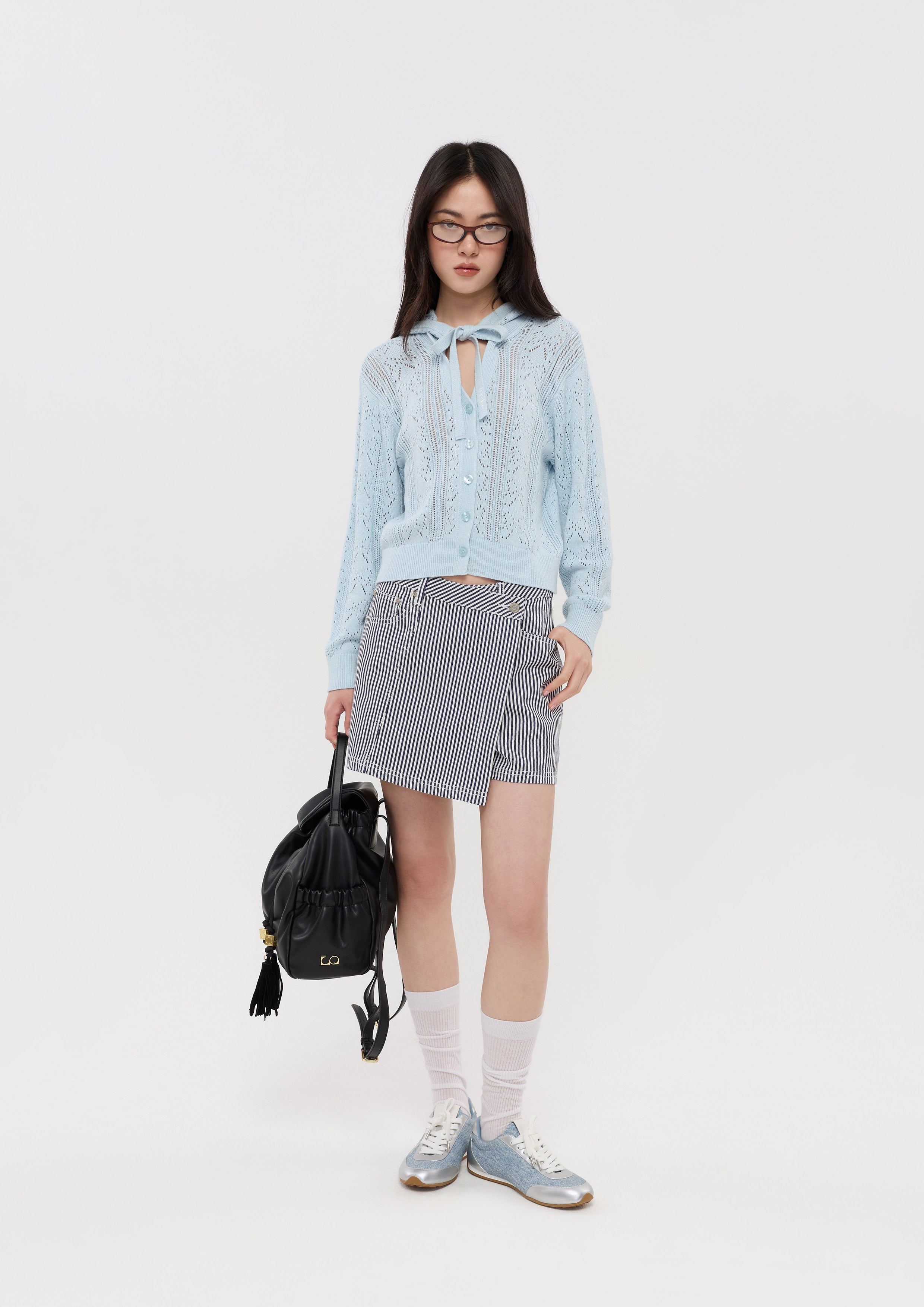 เสื้อคาร์ดิแกนครอปแขนยาวผ้านิต คอลเลกชัน Pristine Blue Sky