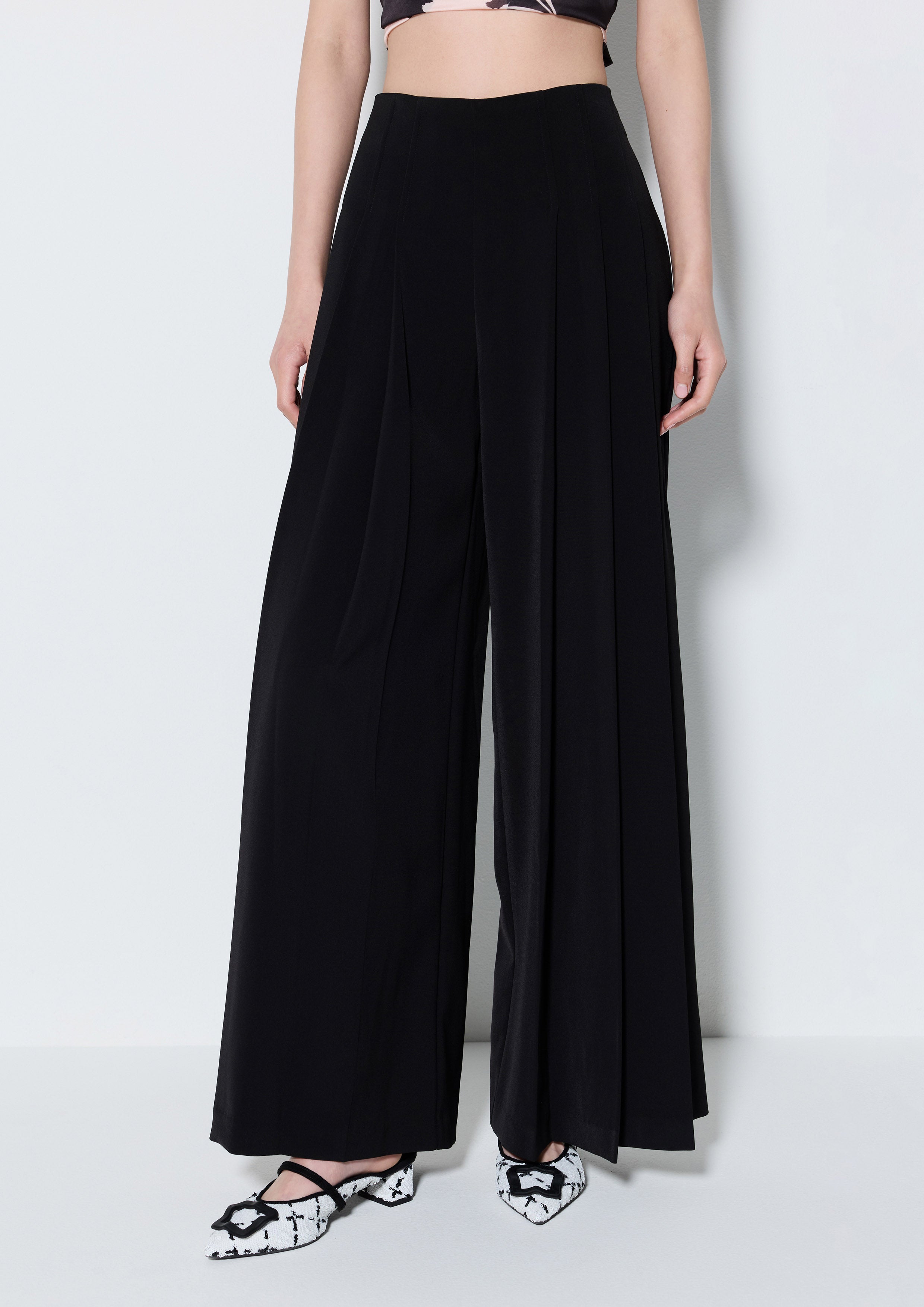 Pleated Flare Leg Trousers Skylore