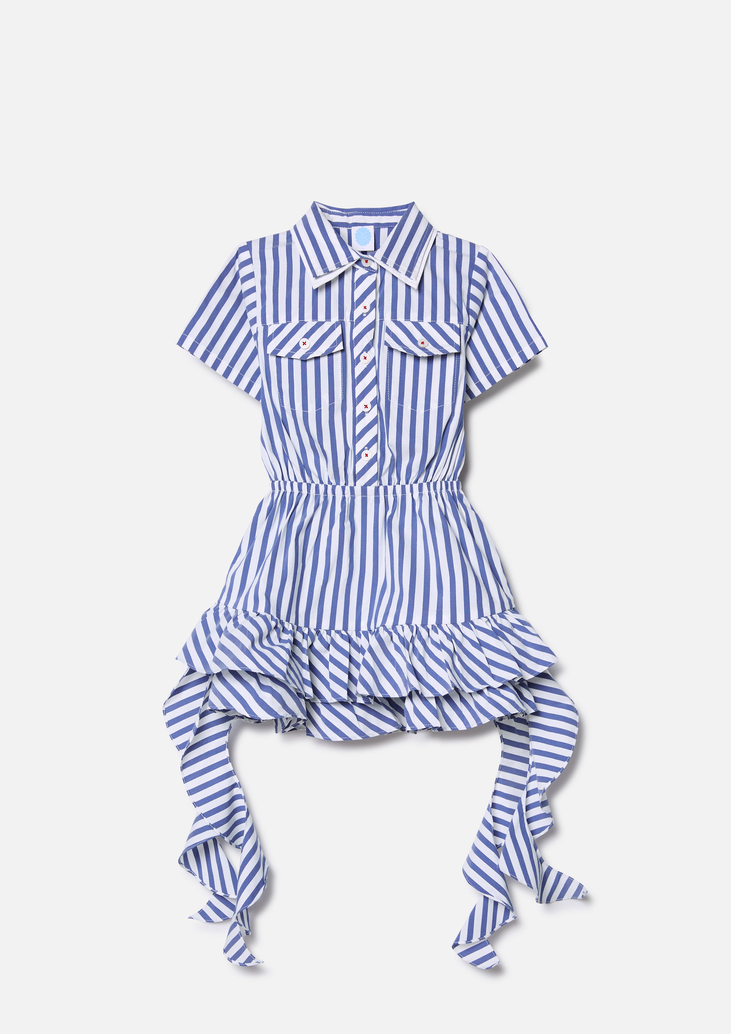 เดรสสั้นลายทางชายกระโปรงแต่งผ้าเดรป คอลเลกชัน You Deserve a Break