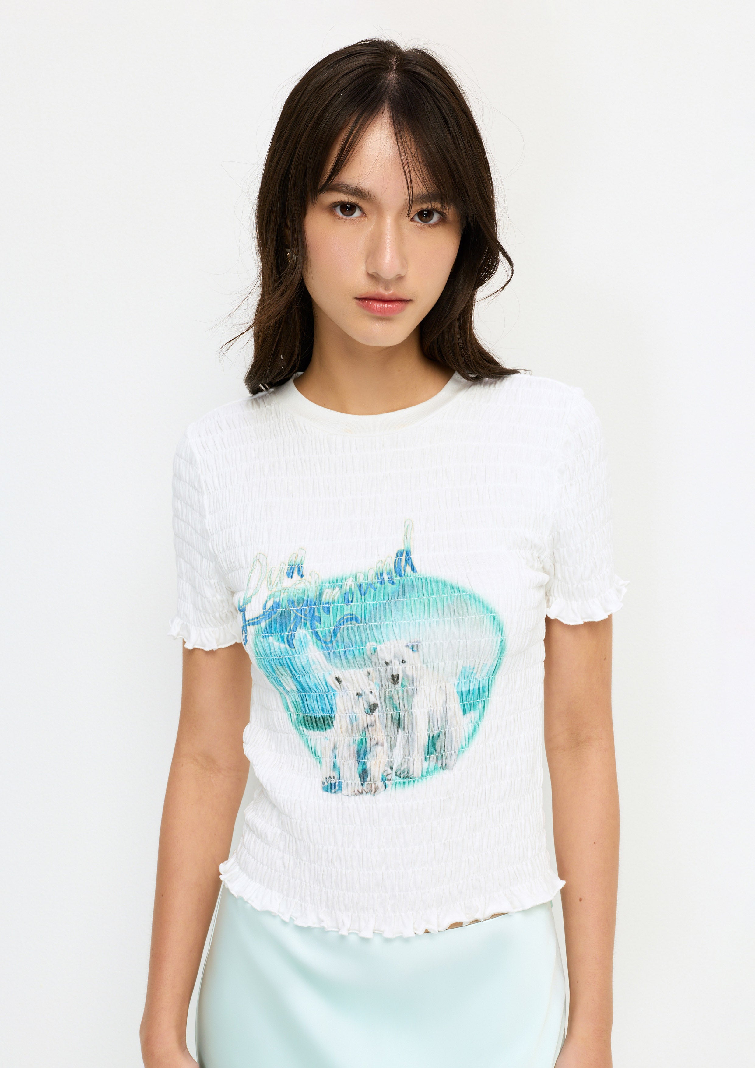 เสื้อยืดแขนสั้นผ้าสม็อคพิมพ์ลาย คอลเลกชัน You Deserve a Break