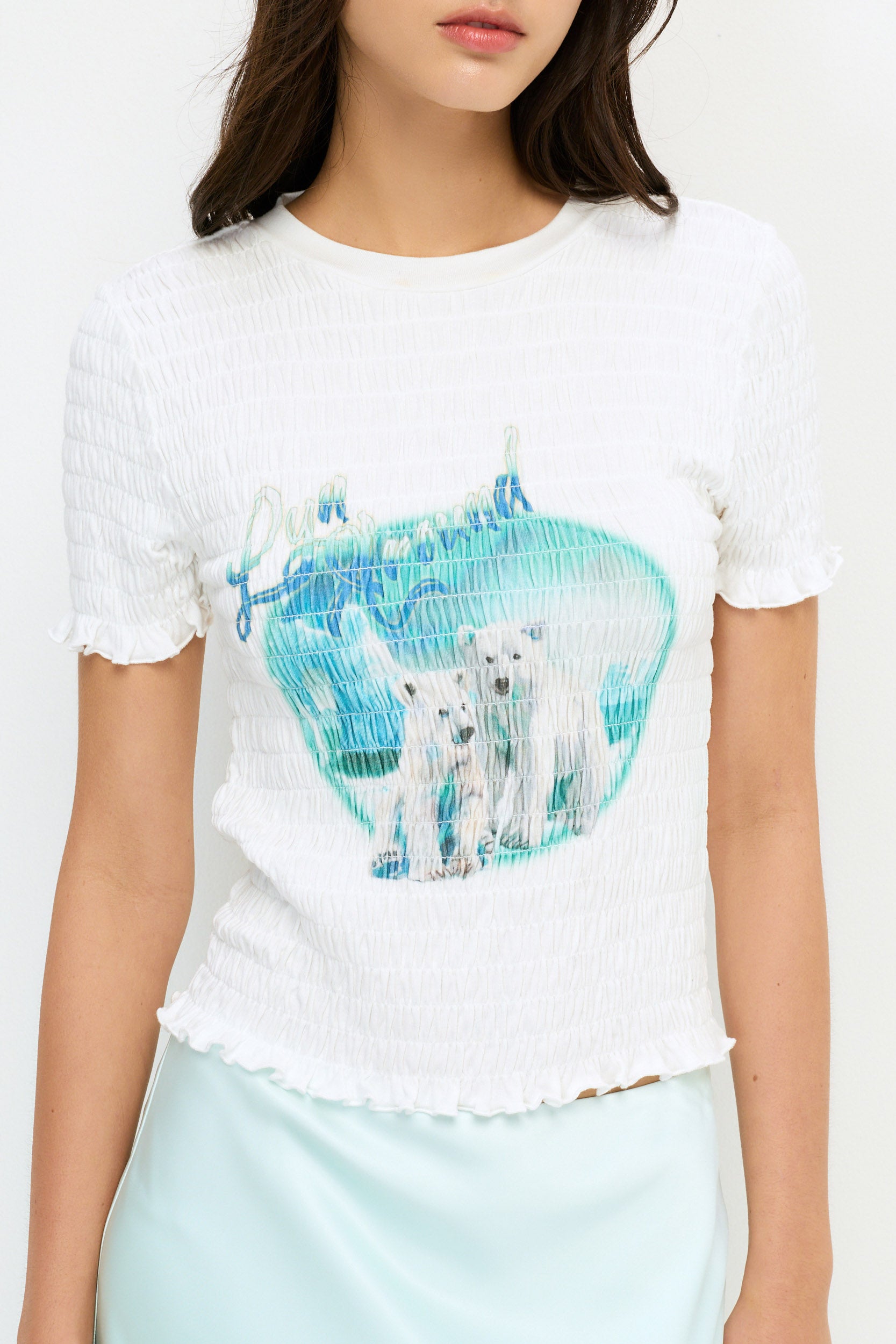 เสื้อยืดแขนสั้นผ้าสม็อคพิมพ์ลาย คอลเลกชัน You Deserve a Break