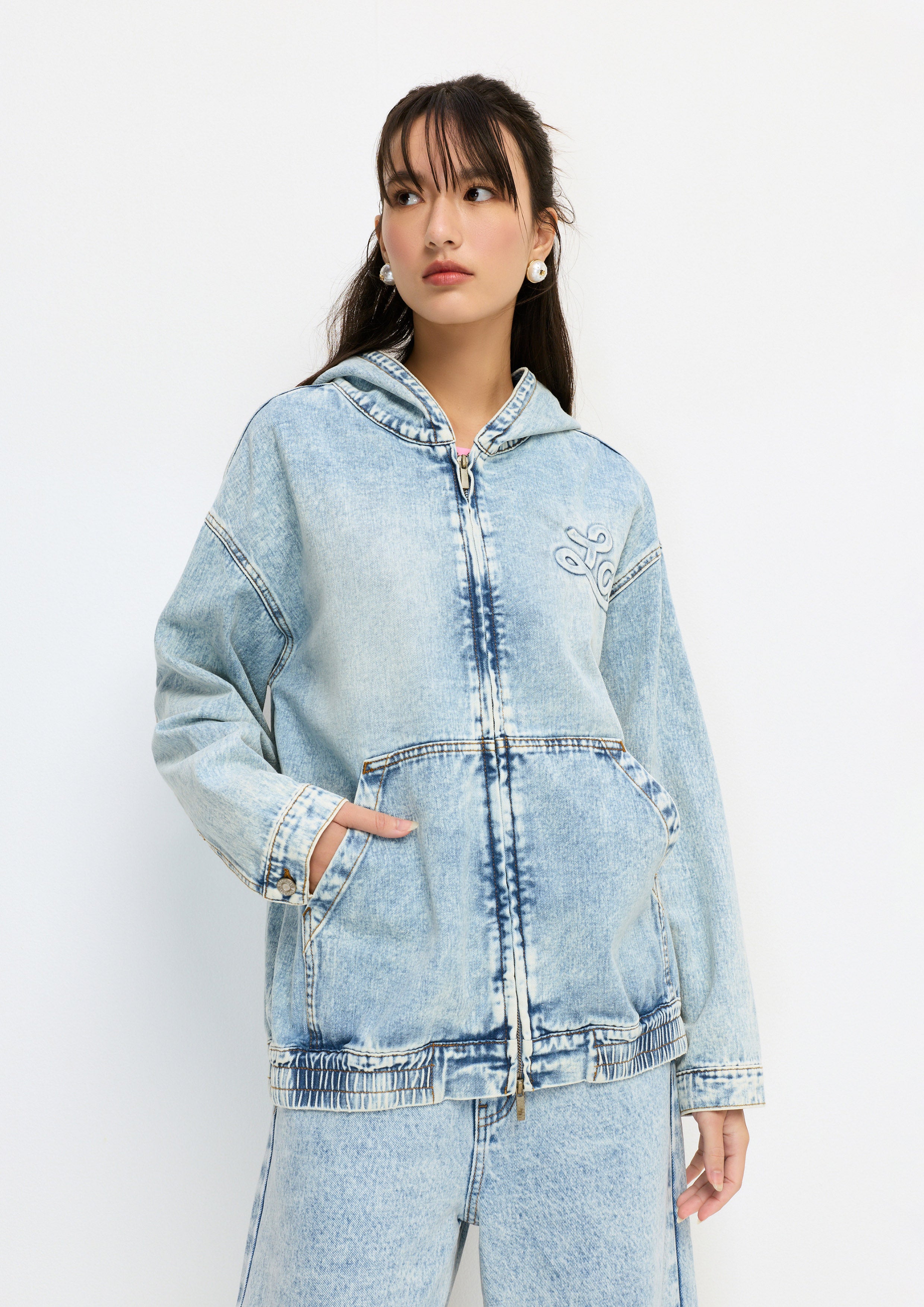Ombre Denim Hood Jacket Melting Bloom