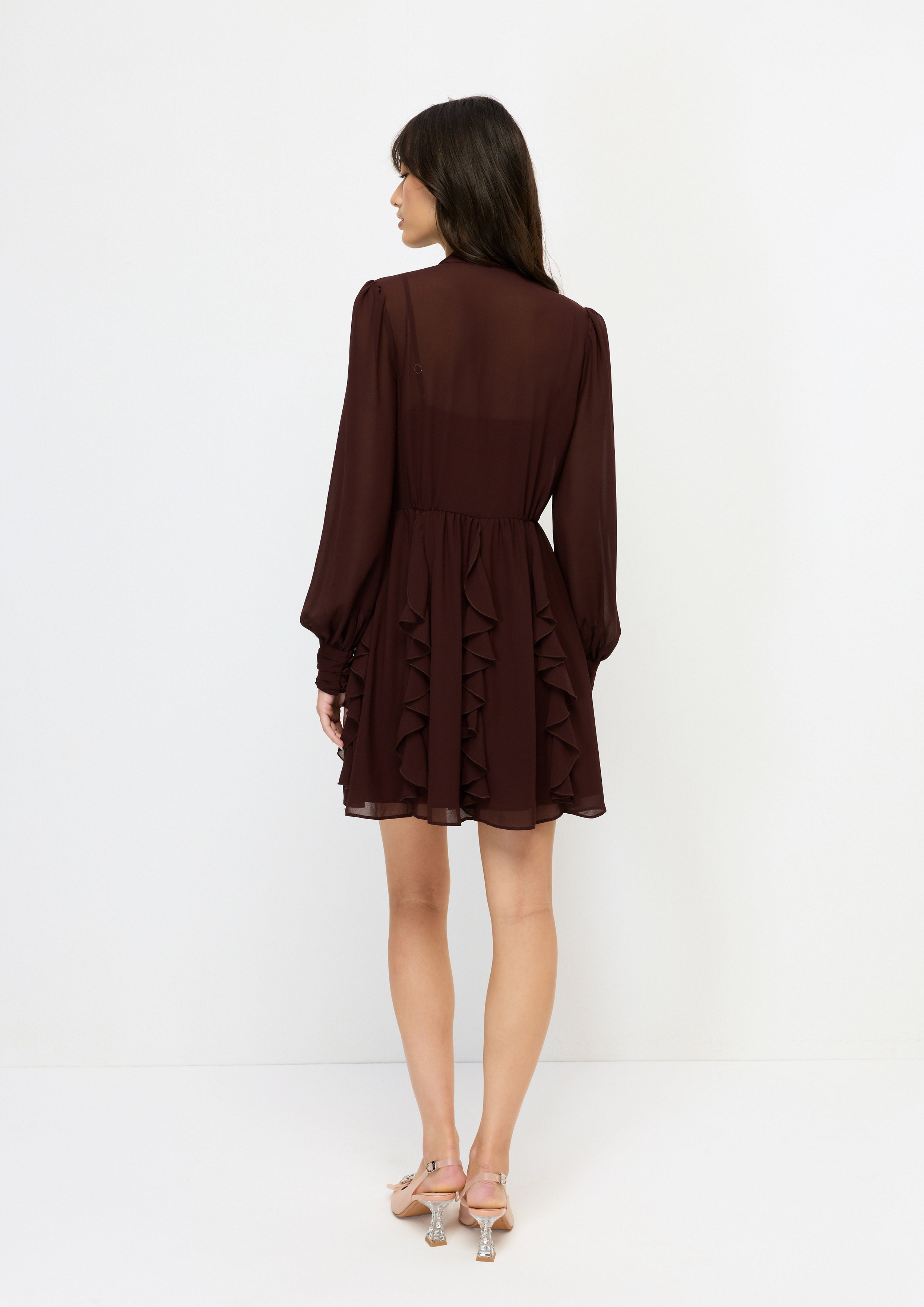 เดรสสั้นกระโปรงแต่งระบาย คอลเลกชัน Aurora Veil