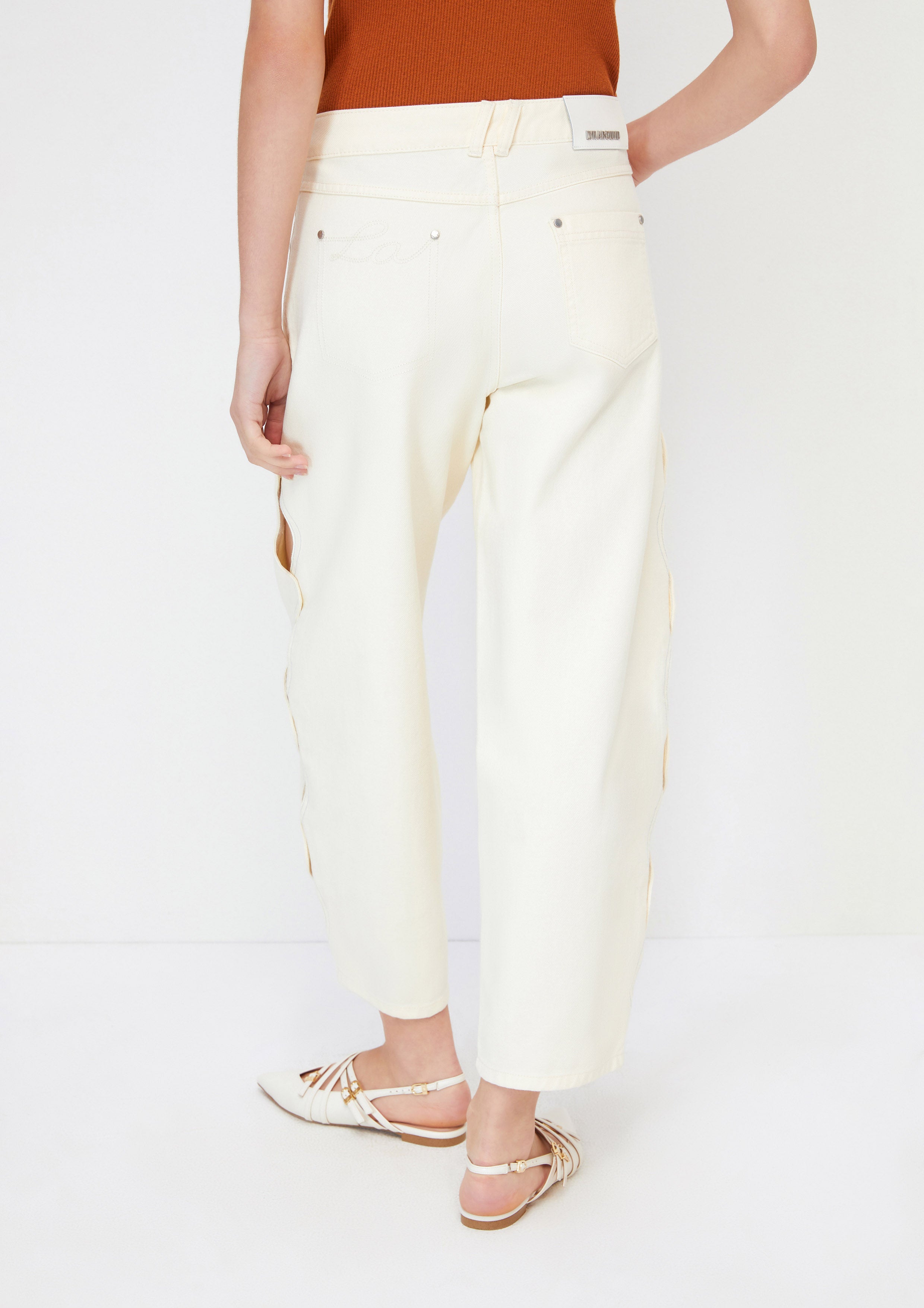 Side Cut-Out Wide Leg Denim Pants Crystaline