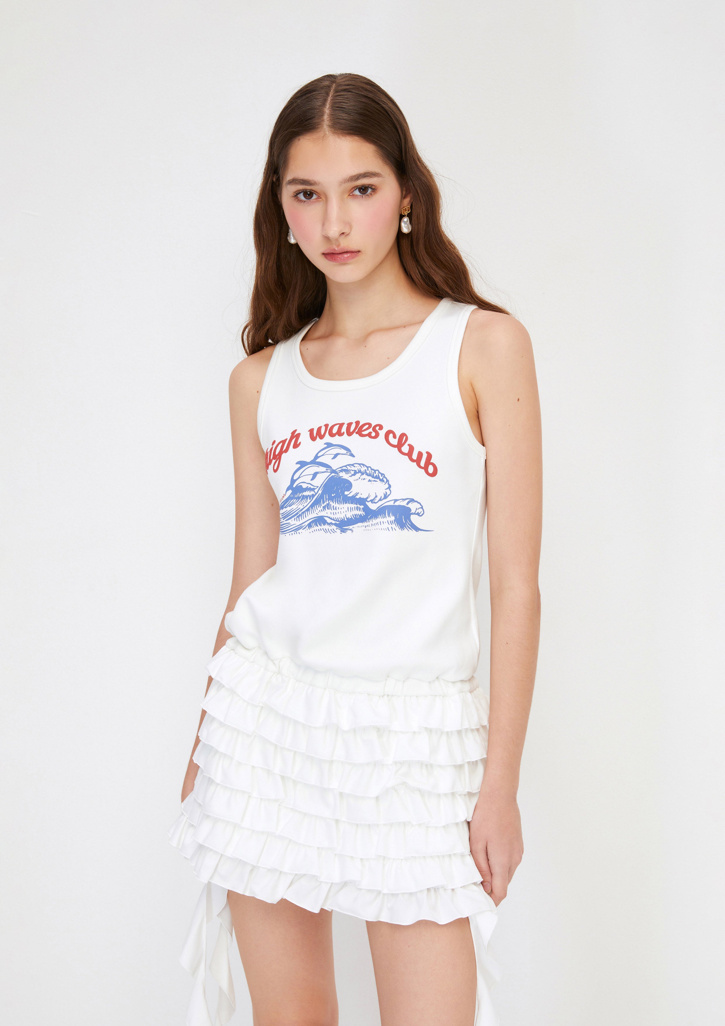 เดรสสั้นกระโปรงรัฟเฟิลแต่งผ้าเดรป คอลเลกชัน You Deserve a Break