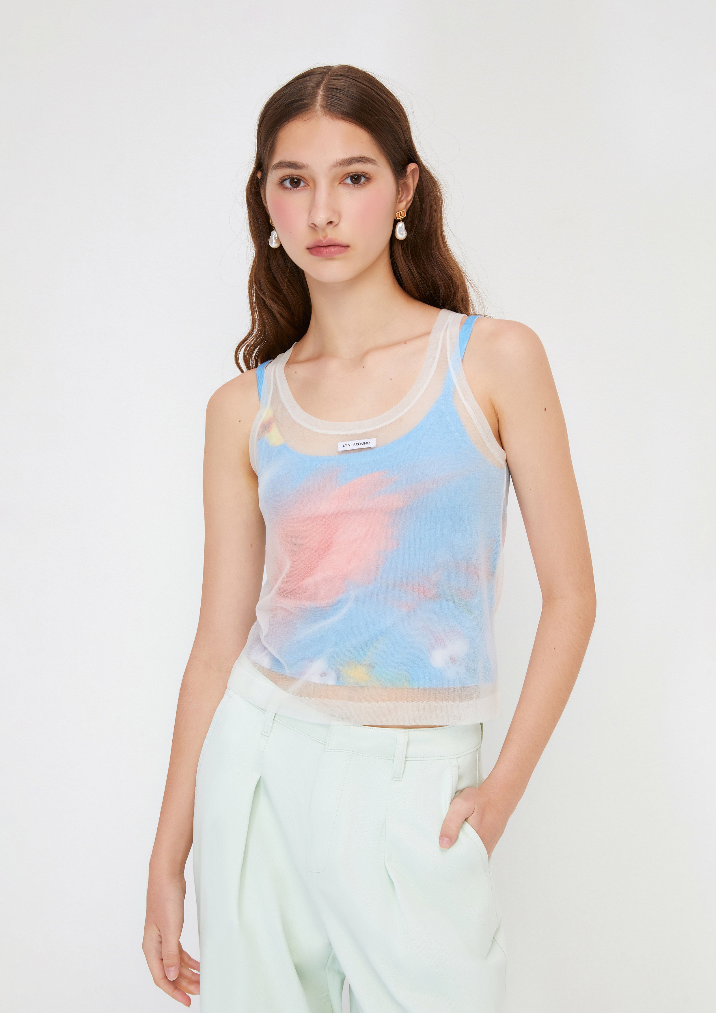Sheer Layered Crop Top Melting Ice (Cream)
