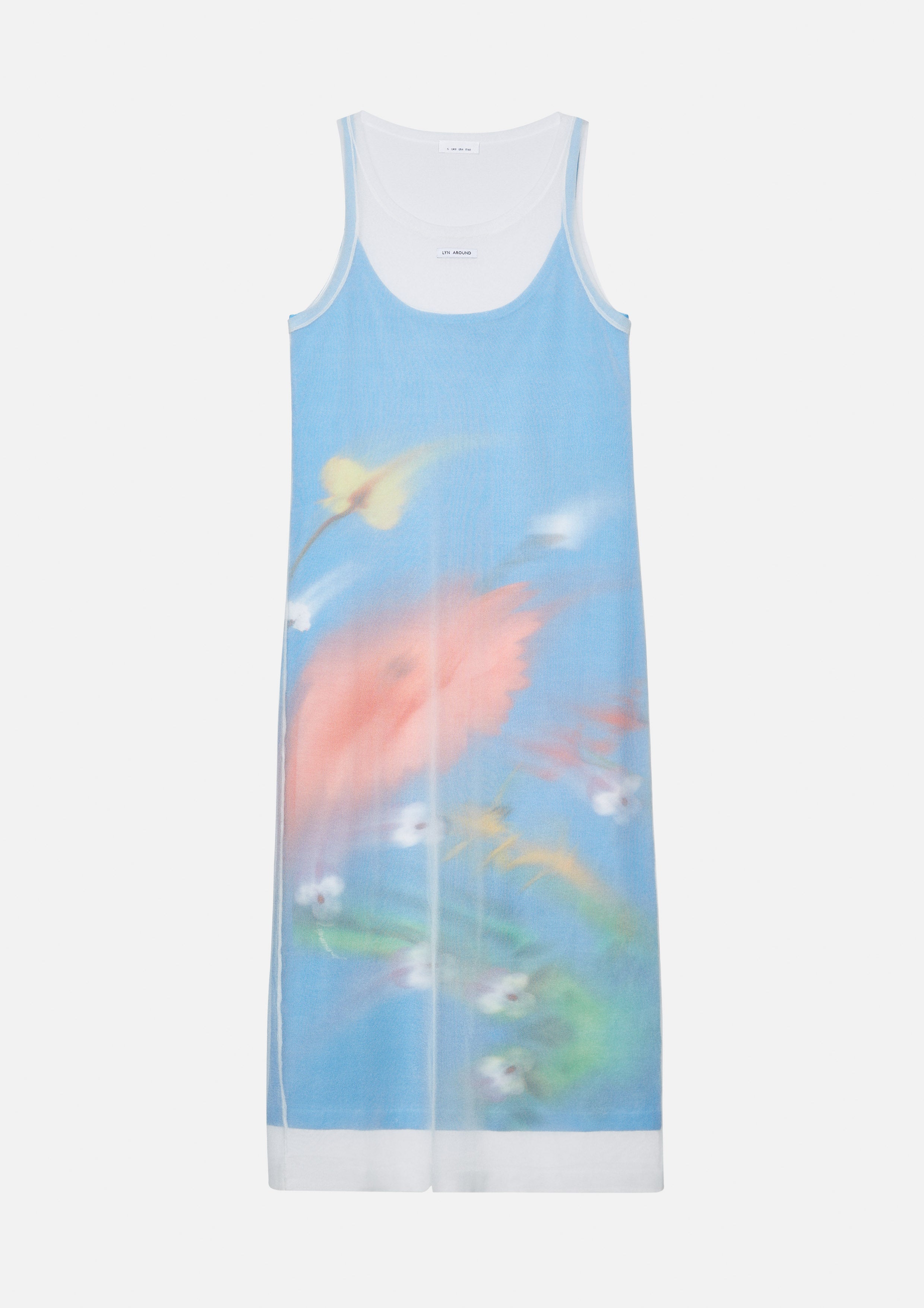 Fade Flower Sheer Layered Midi Dress Melting Ice (Cream)