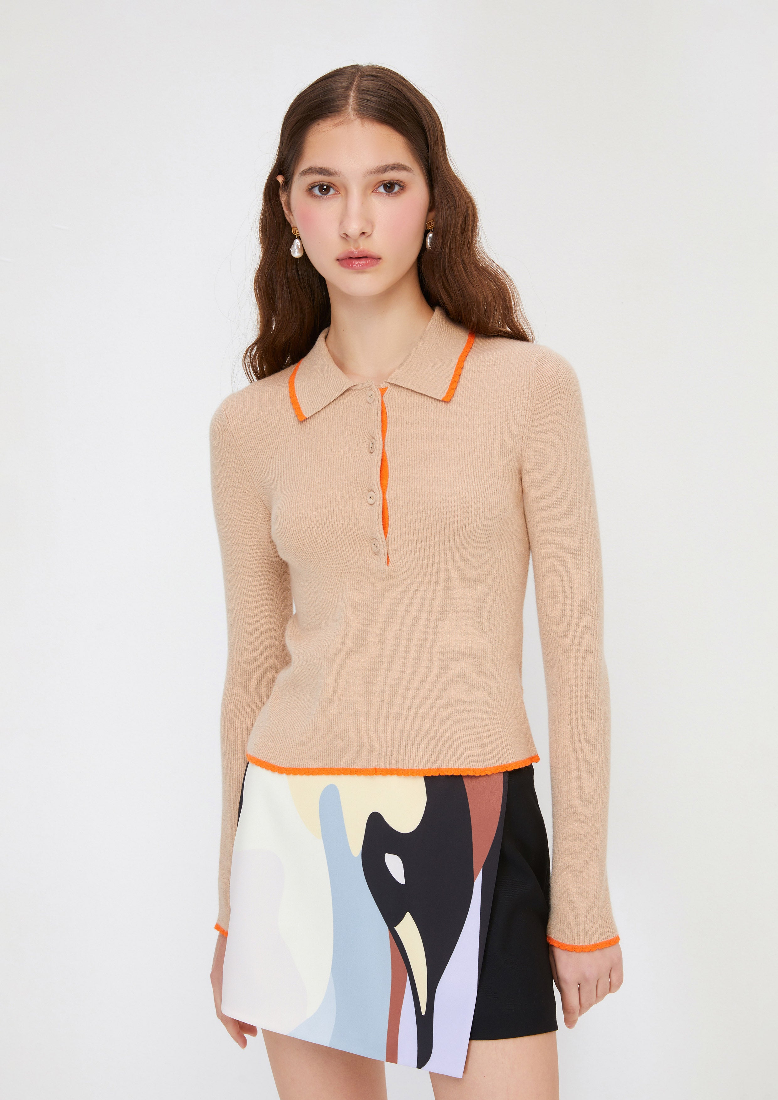 เสื้อโปโลนิตแขนยาว คอลเลกชัน Aurora Veil