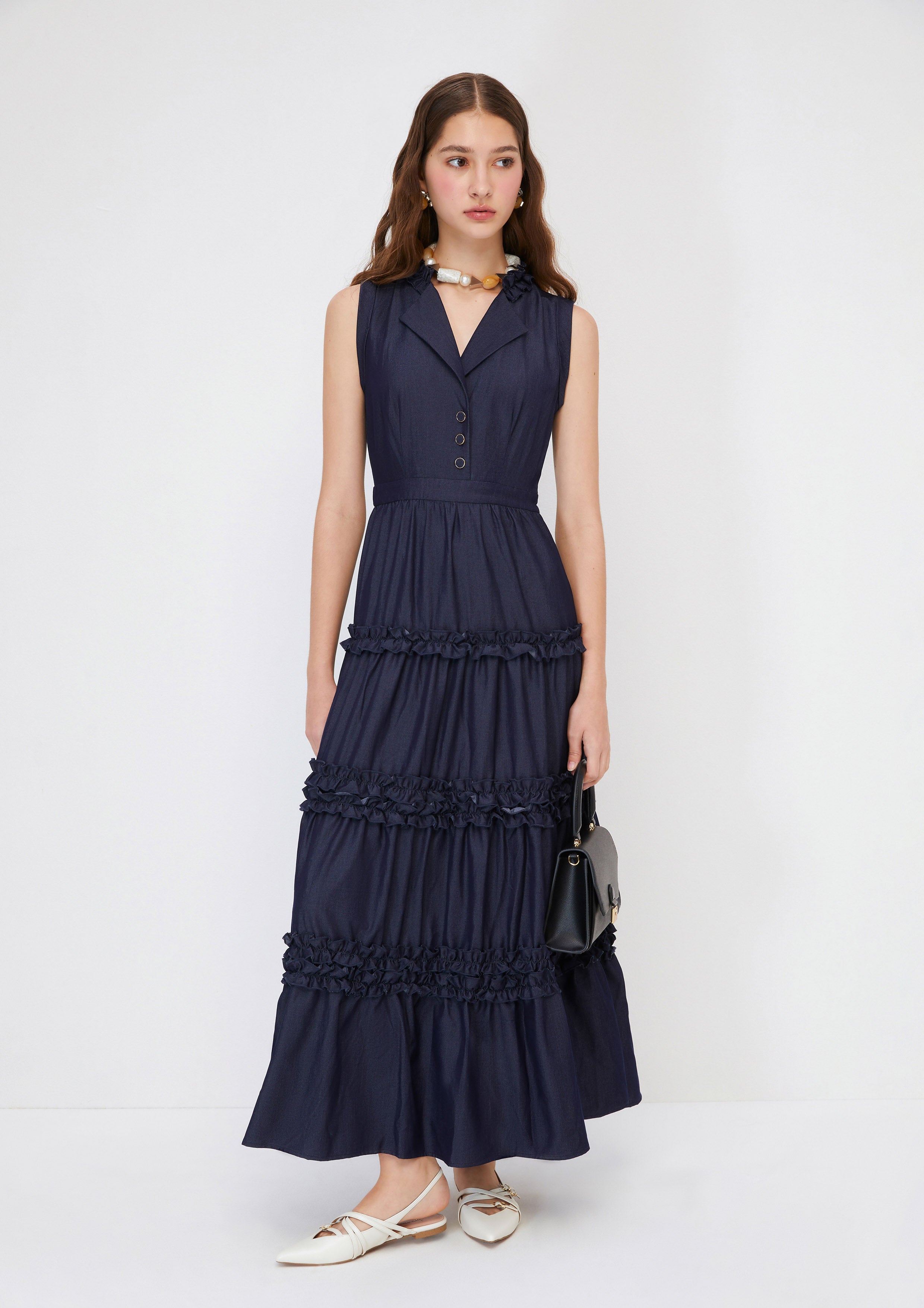 เดรสกระโปรงยาวต่อชั้นแต่งระบาย คอลเลกชัน Melting Ice (Cream)