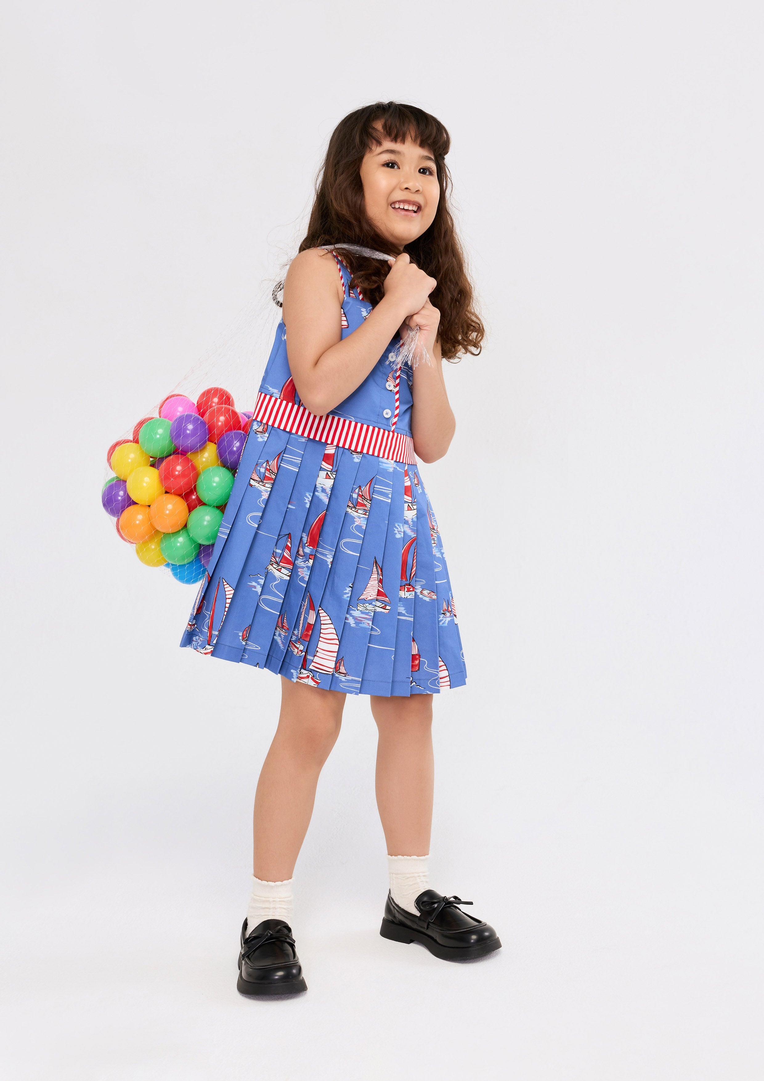 Print Pleated Skirt Mini Dress For Mini Girls Califonia Yacht Club