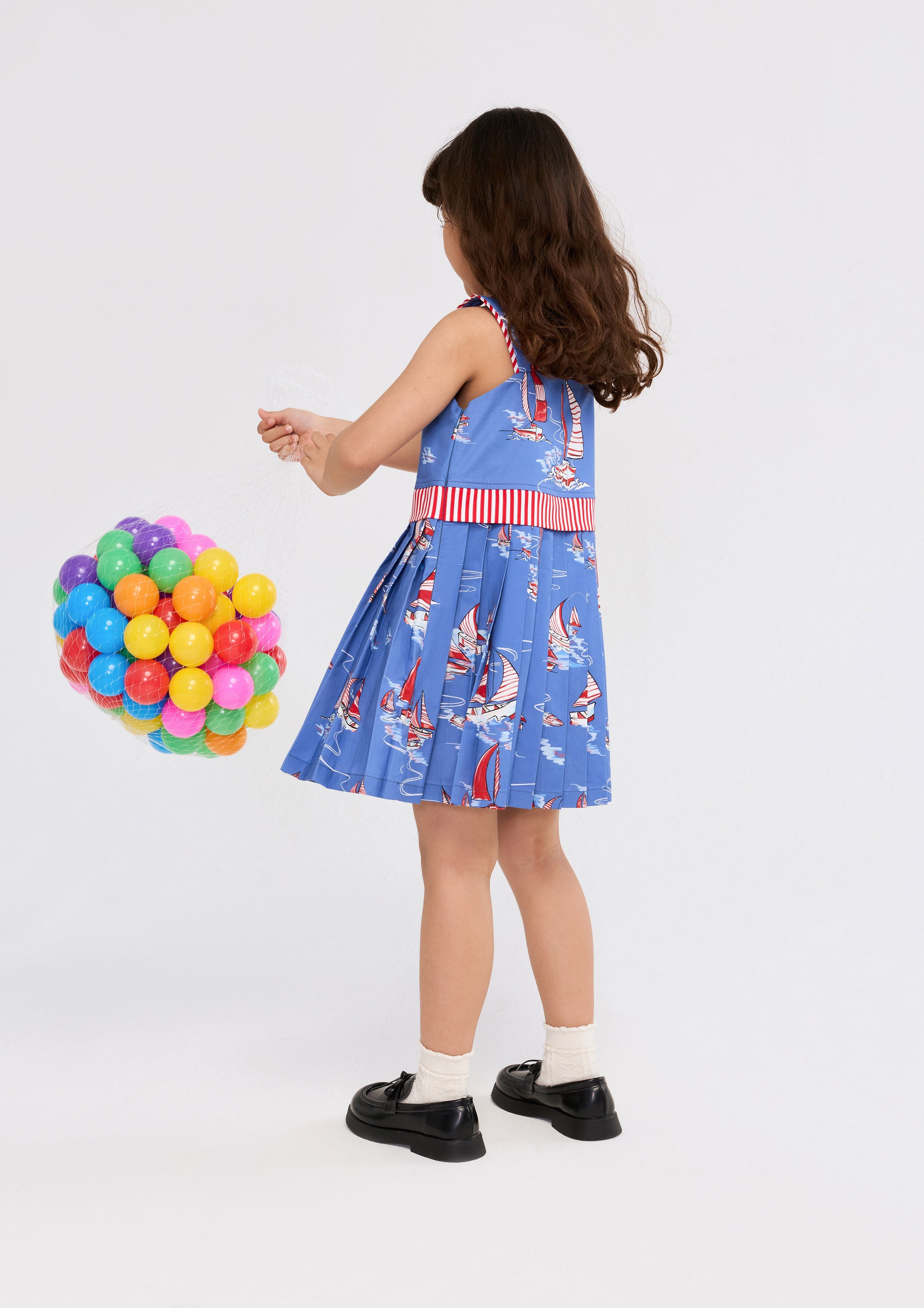 Print Pleated Skirt Mini Dress For Mini Girls Califonia Yacht Club
