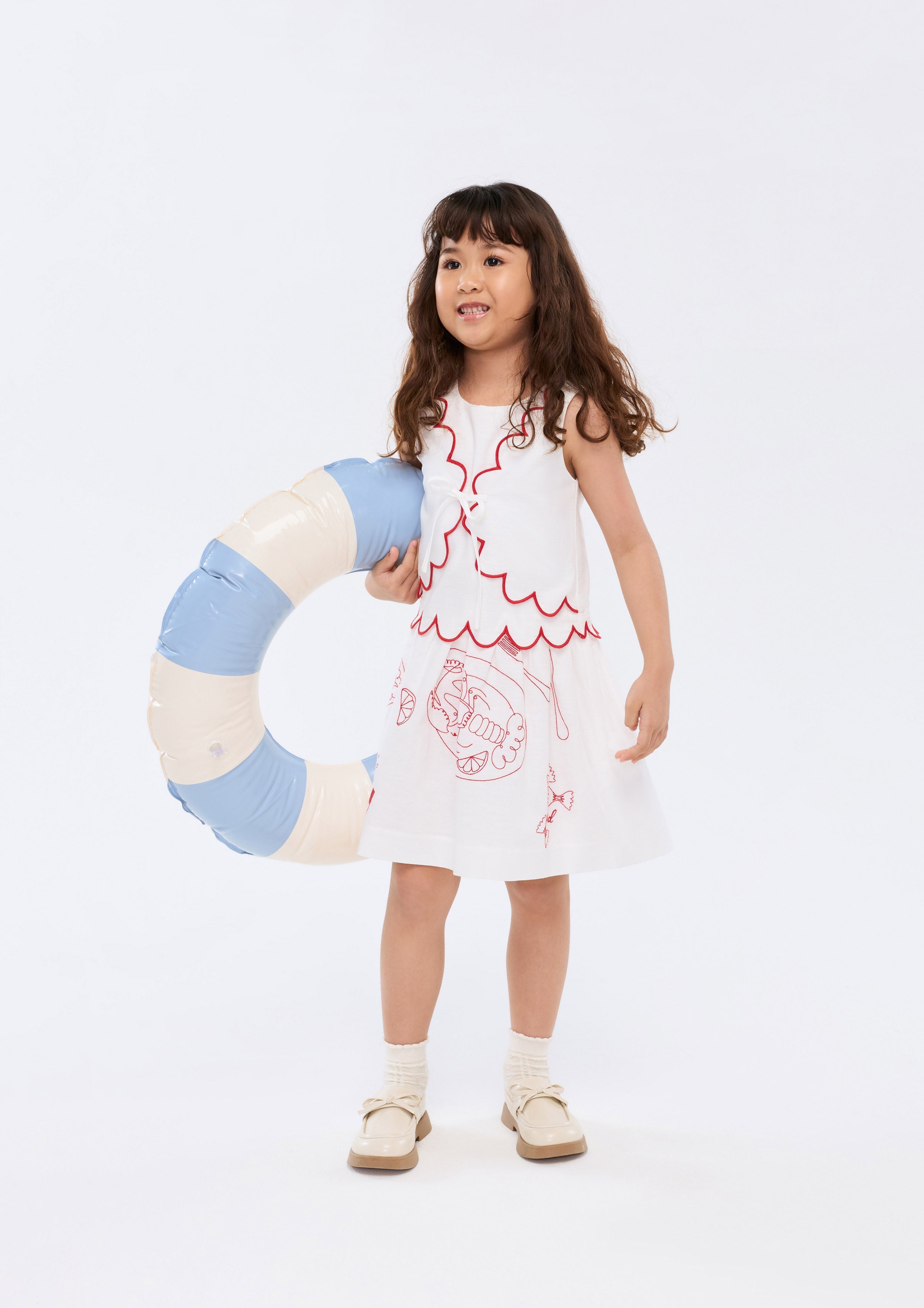 Contrast Embroidered Scallop Trim Mini Dress For Mini Girls Chasing the Sun