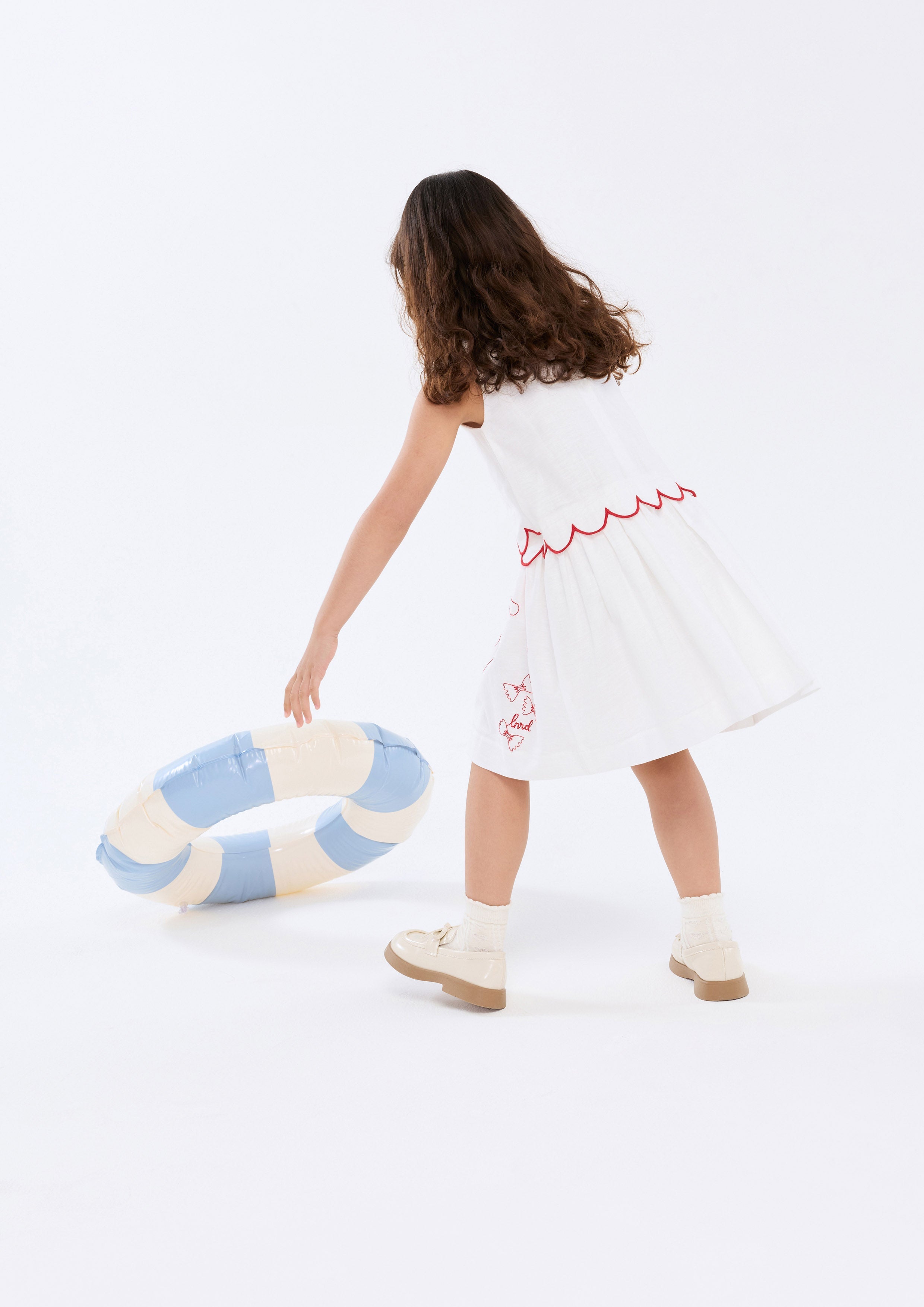 Contrast Embroidered Scallop Trim Mini Dress For Mini Girls Chasing the Sun