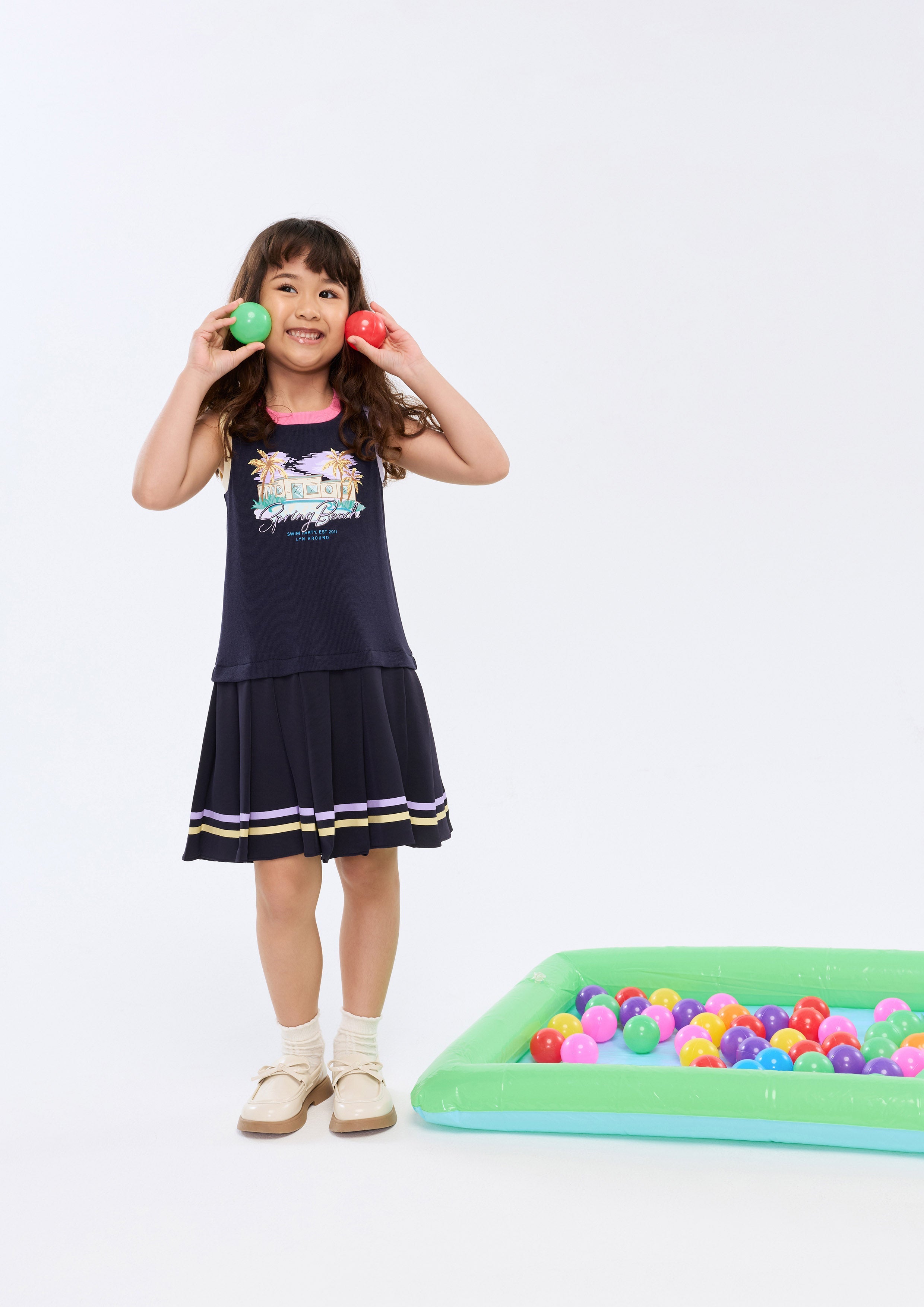 Print Pleated Skirt Mini Dress For Mini Girls Palm Spring