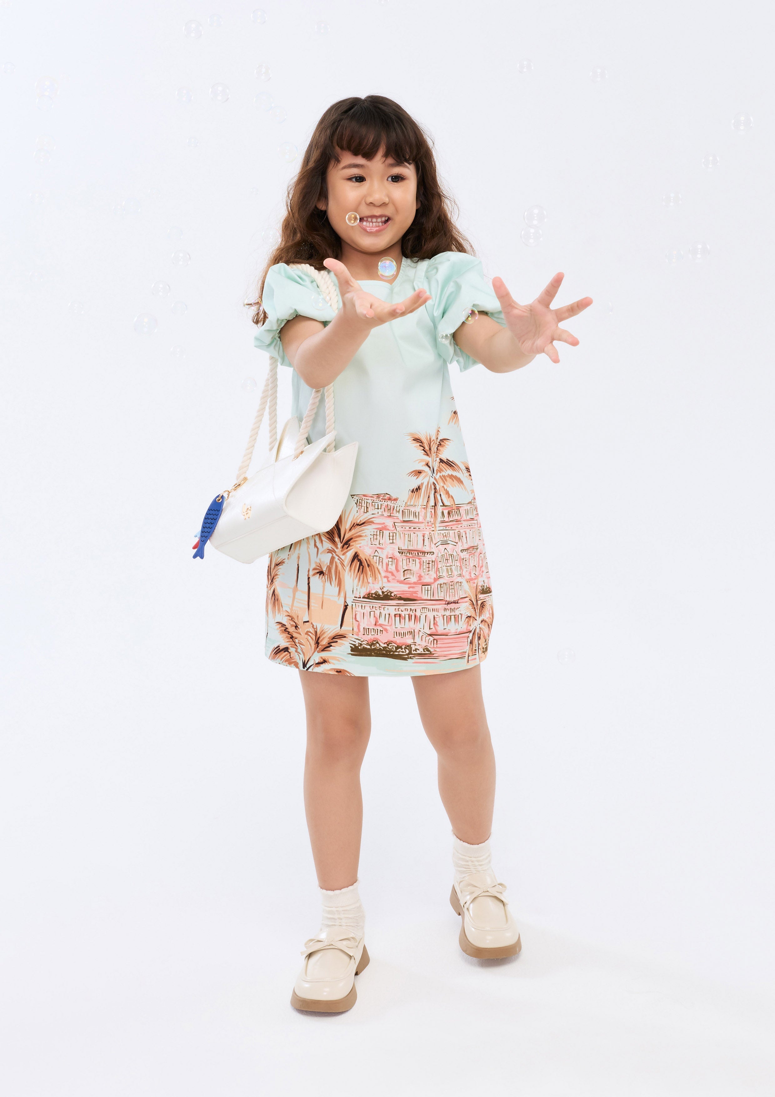 Print Puff Sleeve Mini Dress For Mini Girls Palm Spring