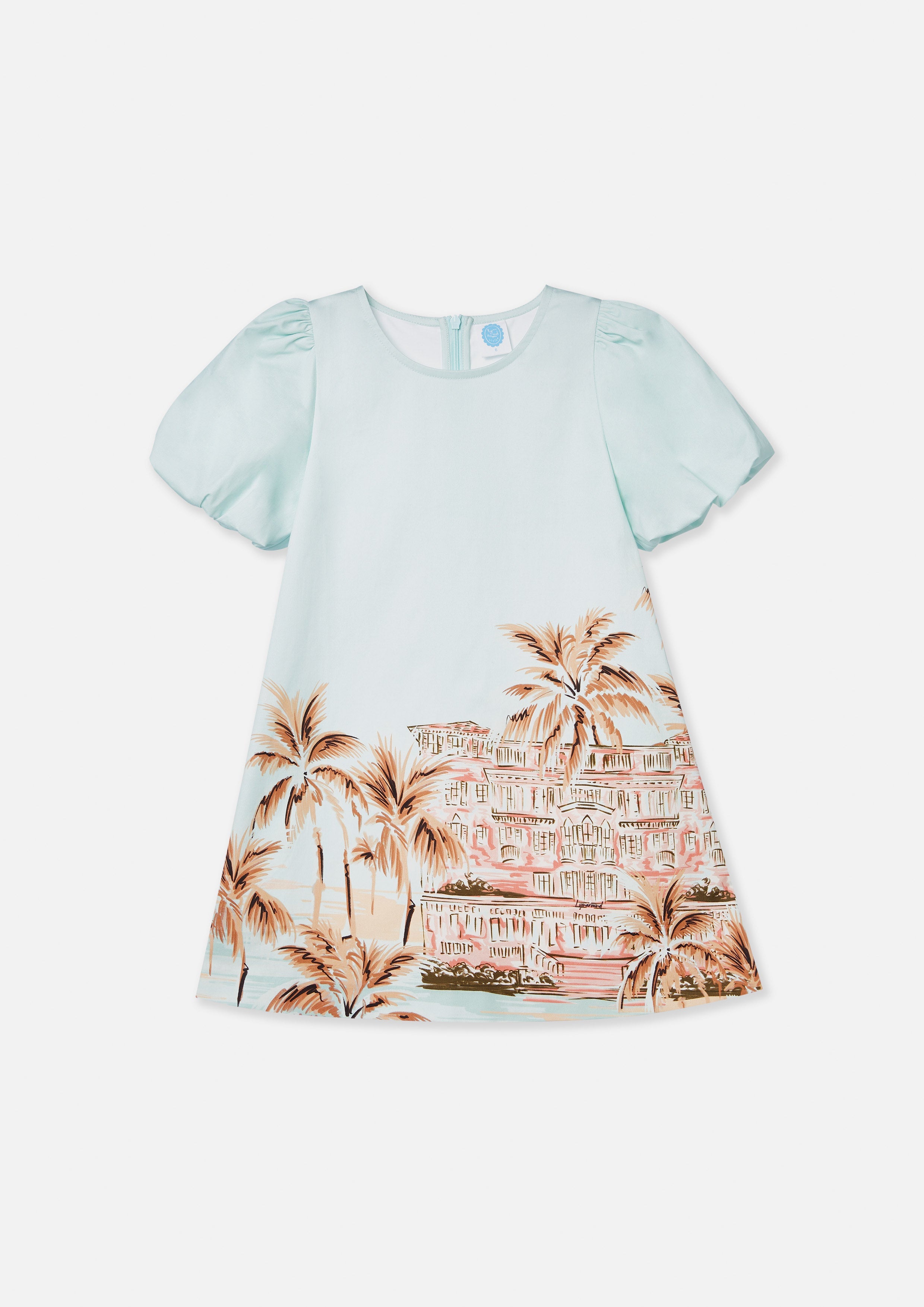 Print Puff Sleeve Mini Dress For Mini Girls Palm Spring