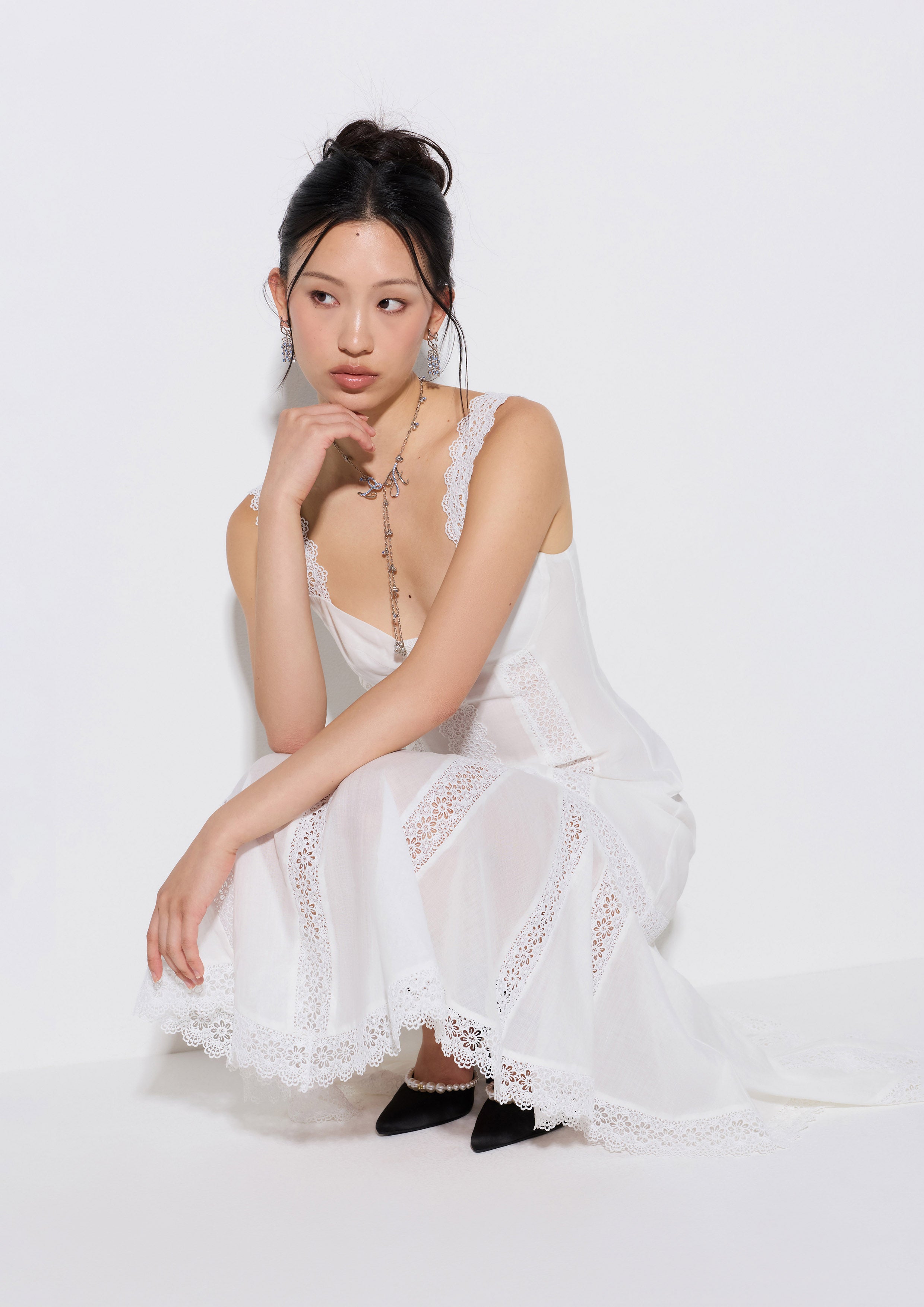 Lace Trim Handkerchief Skirt Midi Dress Weekender