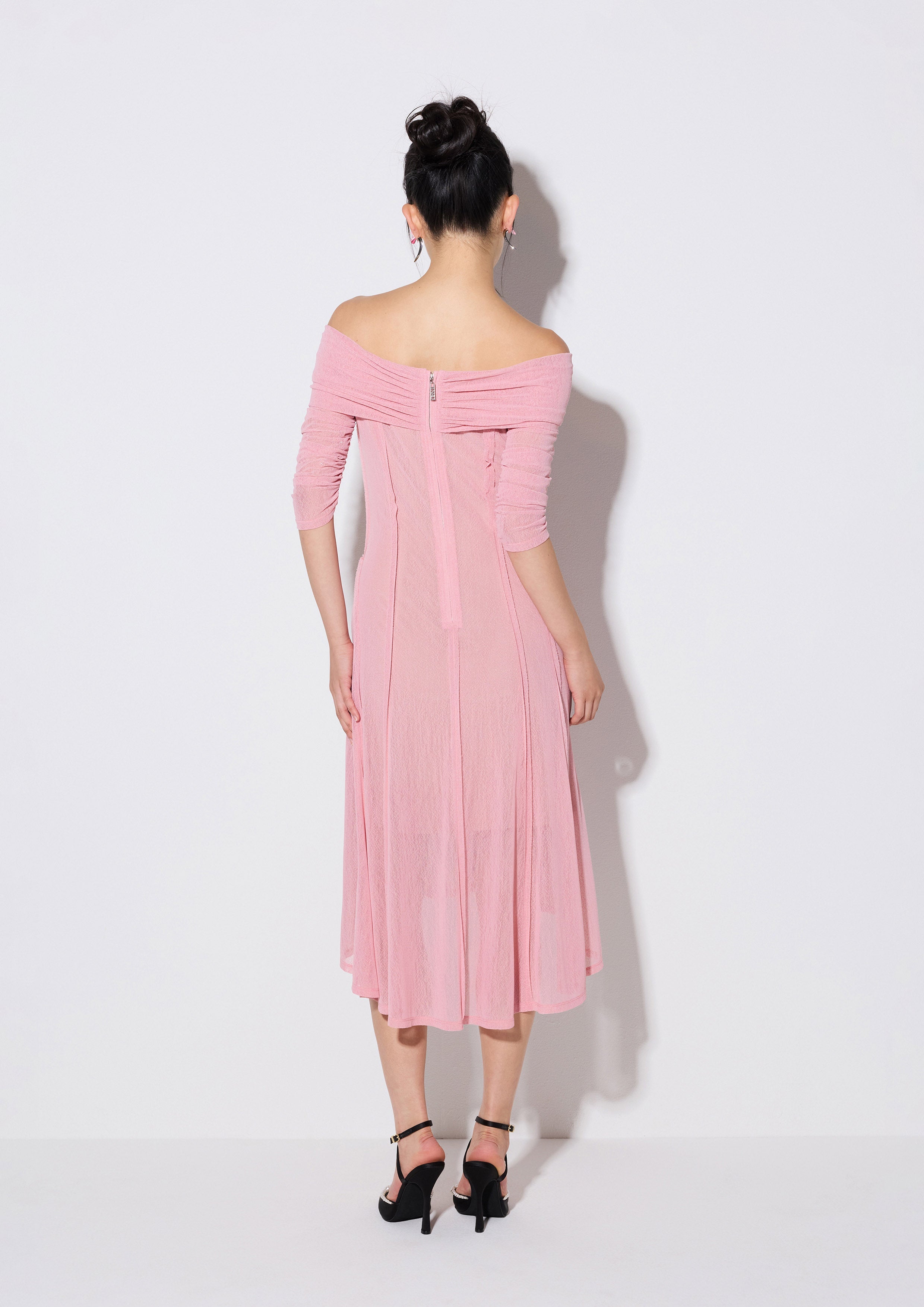 Sheer Off-Shoulder With Star Motif Embellished Midi Dress Weekender