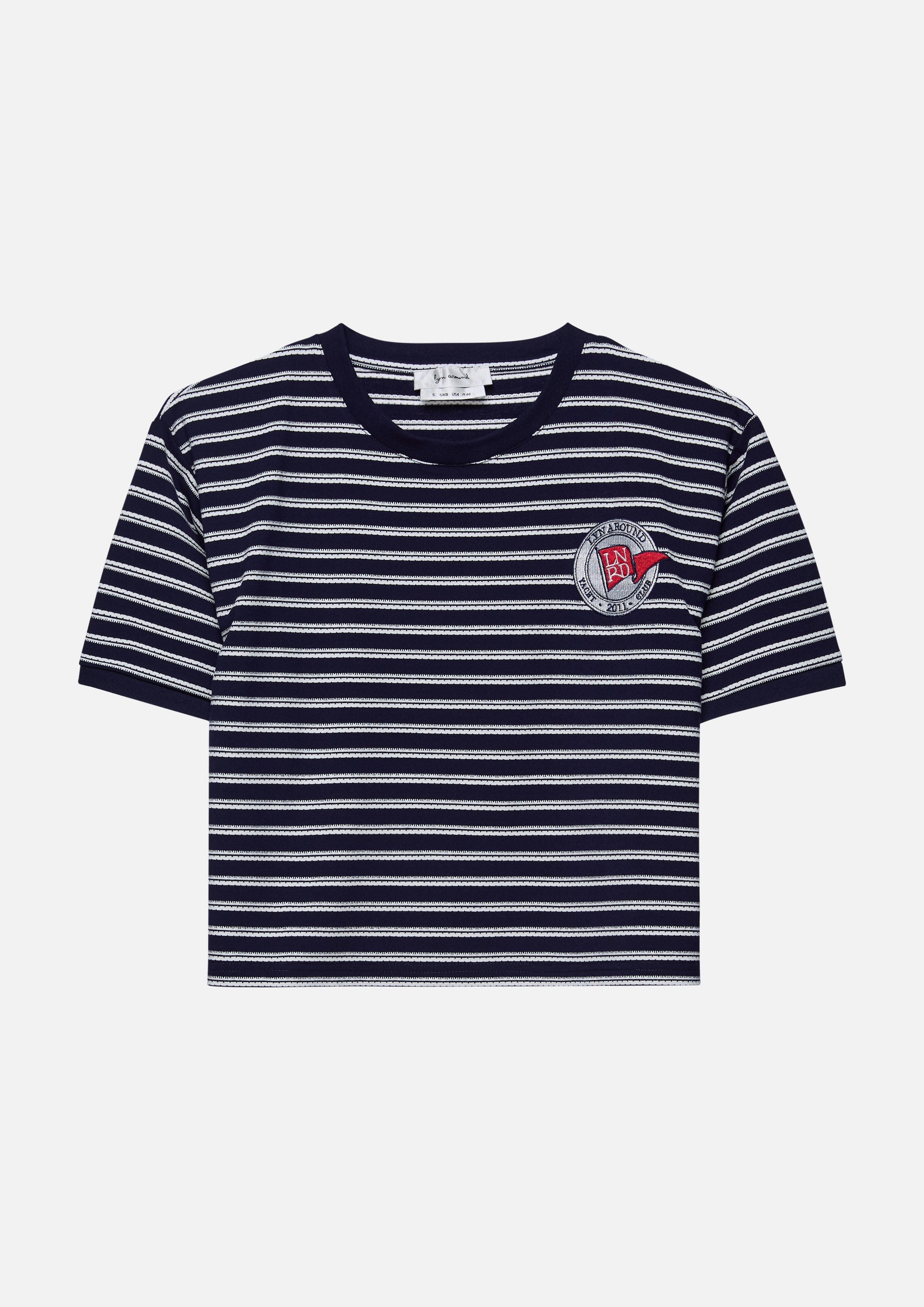 เสื้อยืดครอปลายทางขอบสีคอนทราสต์ คอลเลกชัน Califonia Yacht Club