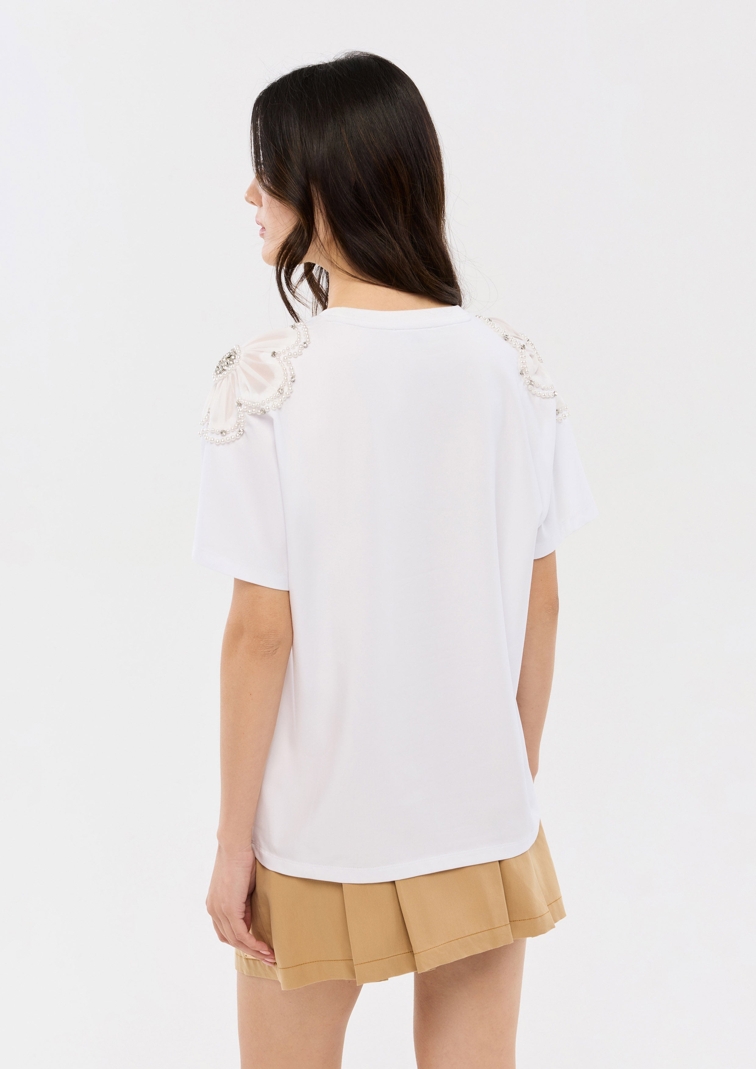 Crystal and Pearl Bead Embellished T-Shirt Oasis