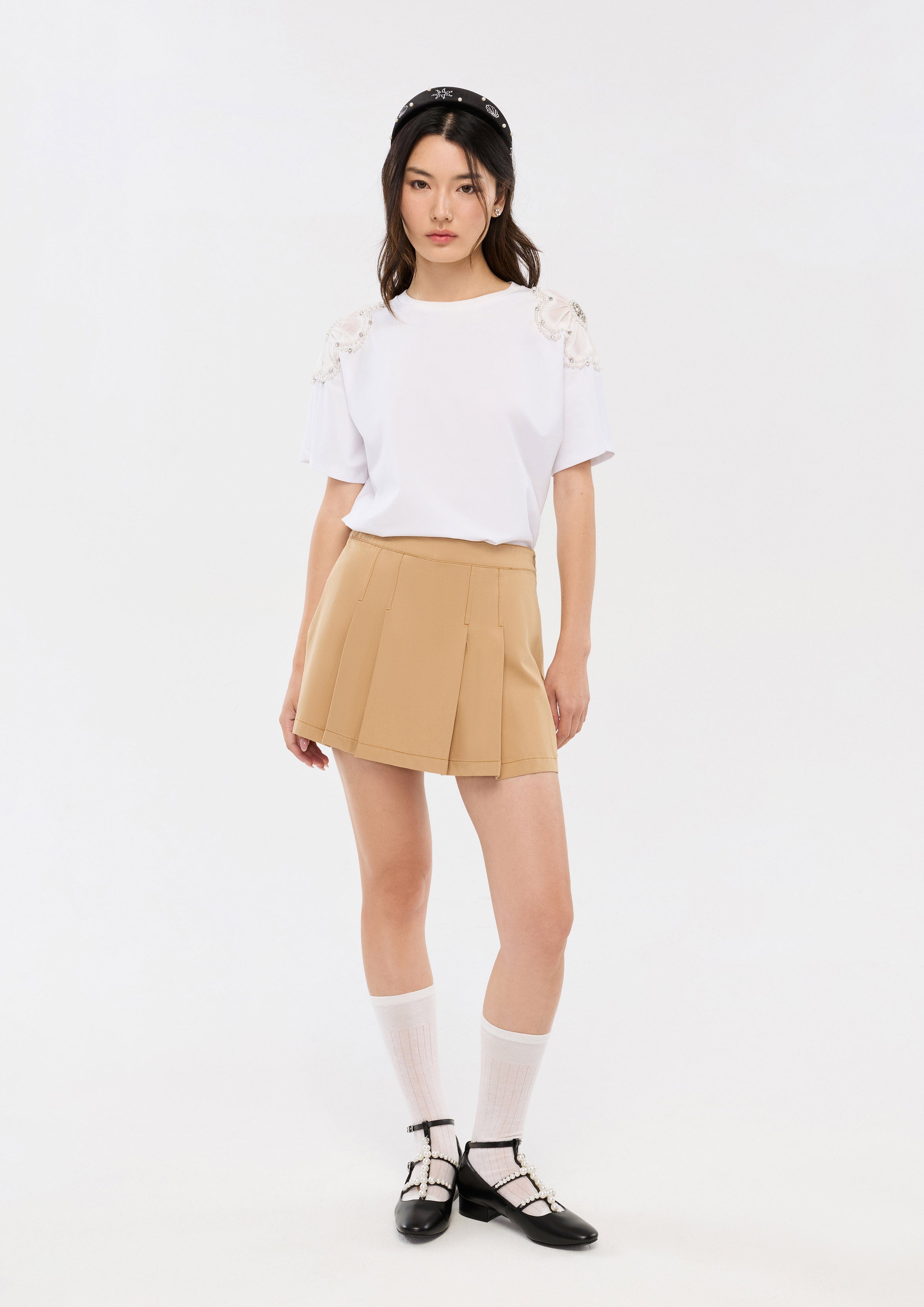 Crystal and Pearl Bead Embellished T-Shirt Oasis