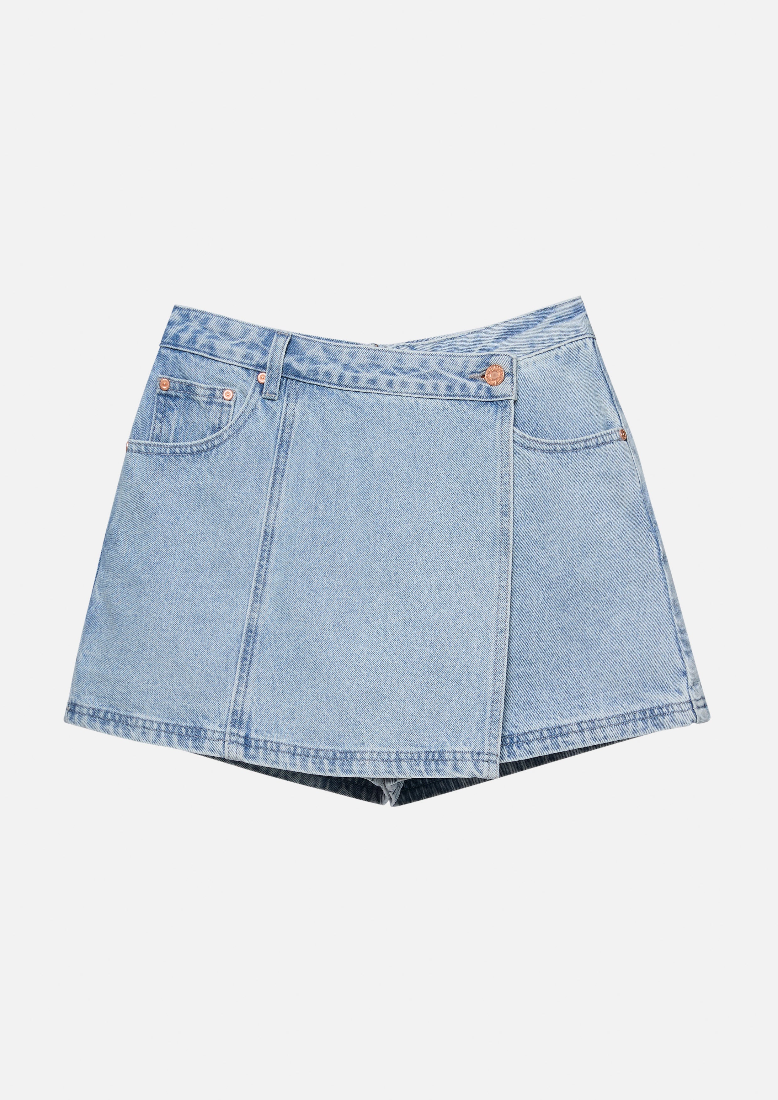Wrapped Denim Mini Skort Basic Denim