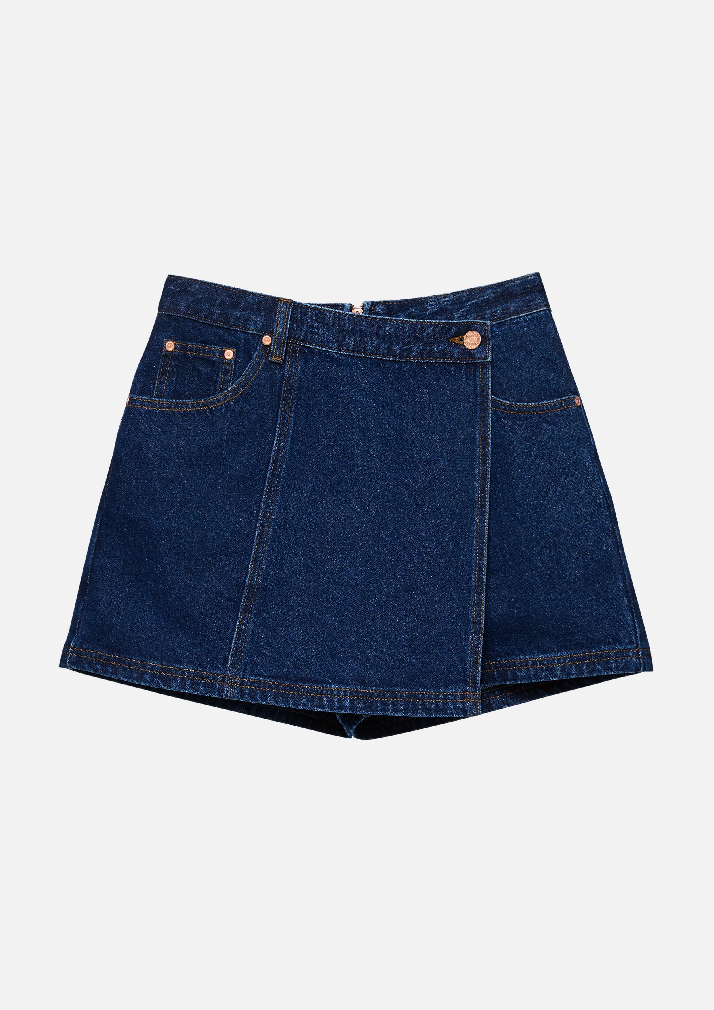 Wrapped Denim Mini Skort Basic Denim