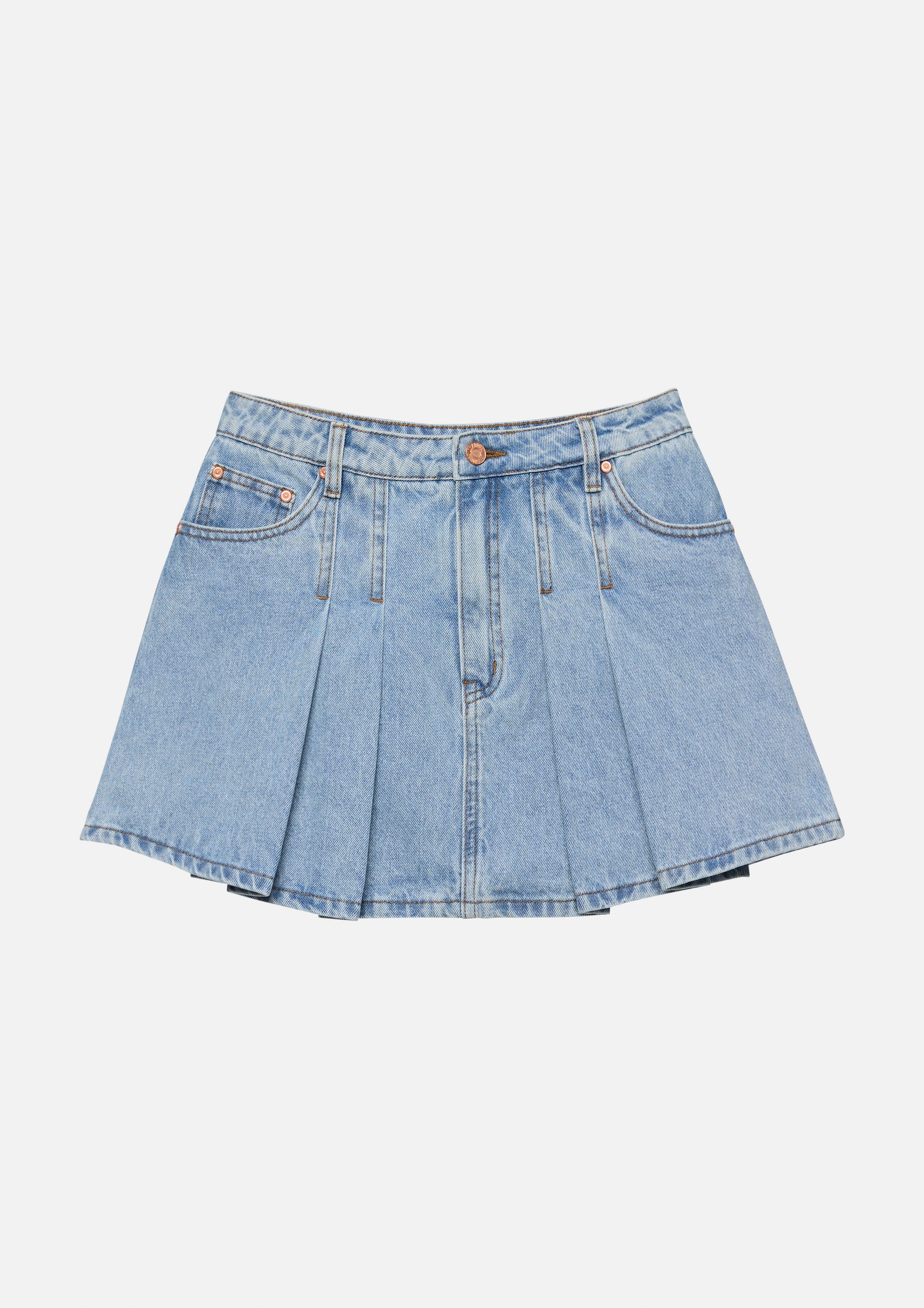 Pleated Denim Mini Skirt Basic Denim