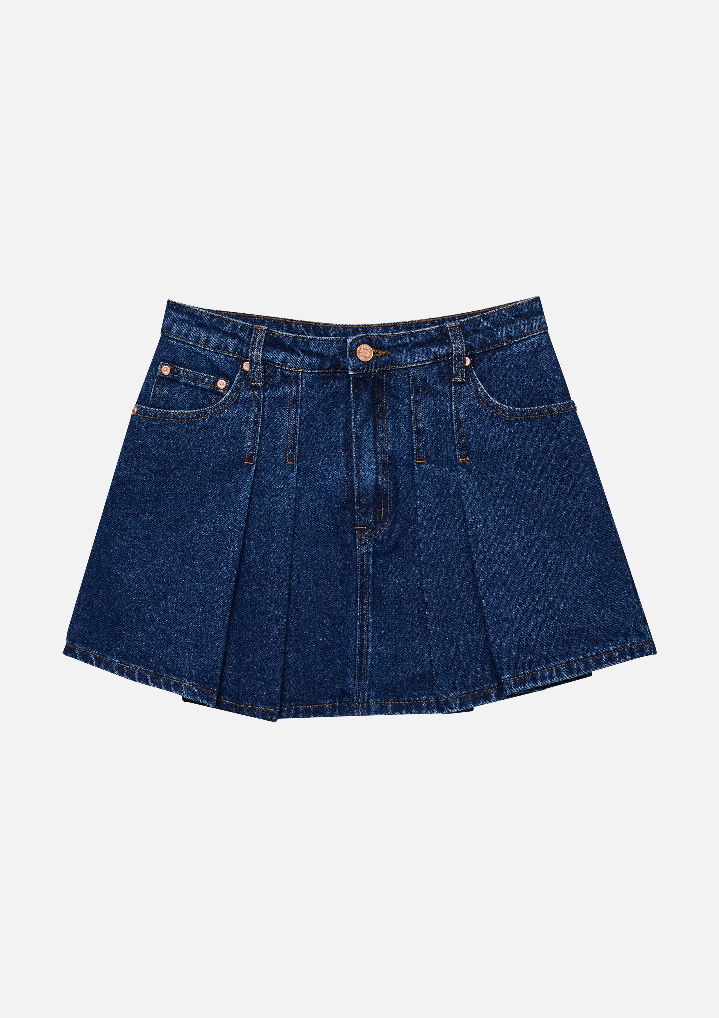 Pleated Denim Mini Skirt Basic Denim