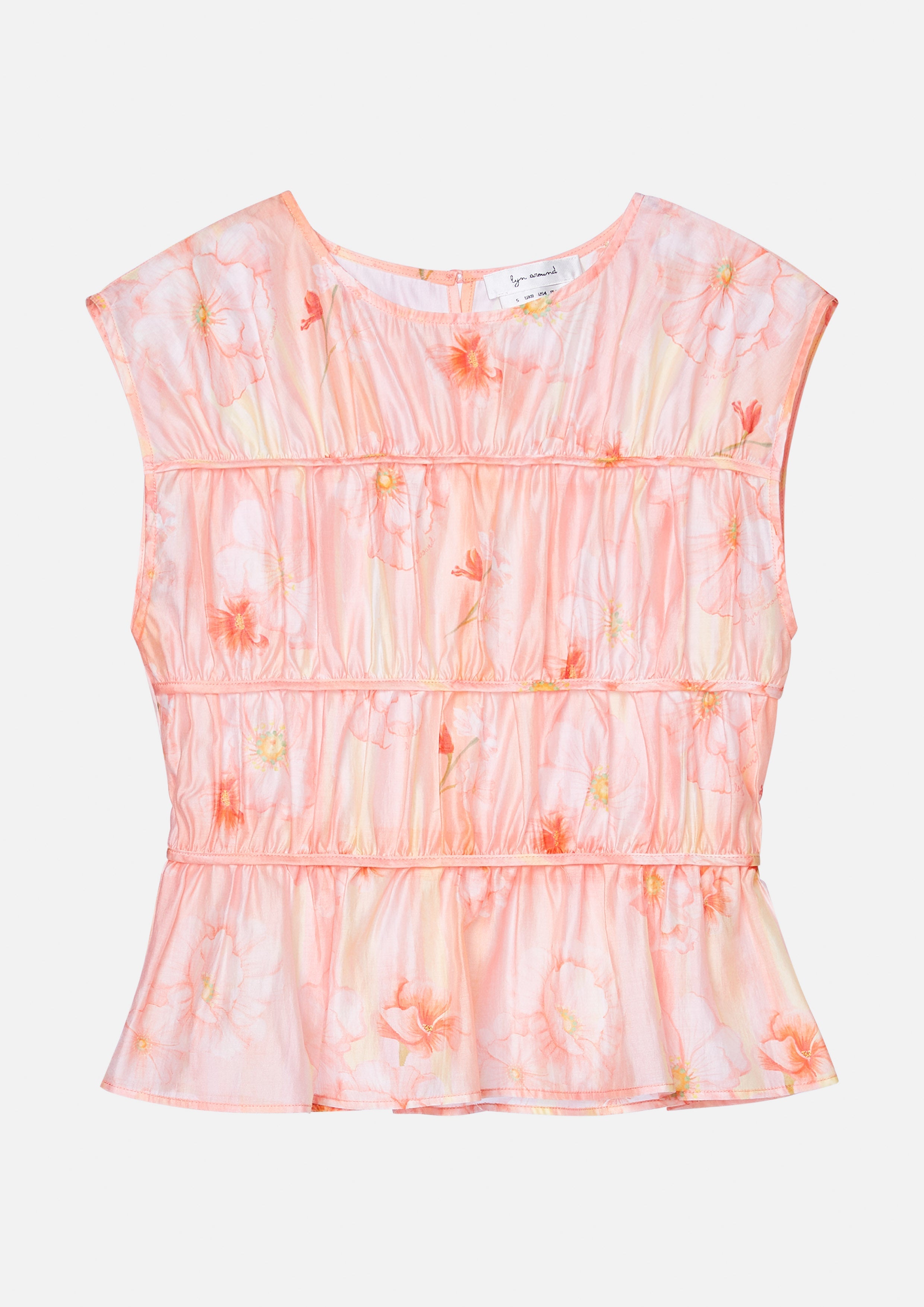 เสื้อเบลาส์ซาตินพิมพ์ลายดอกไม้จับย่น คอลเลกชัน Oasis