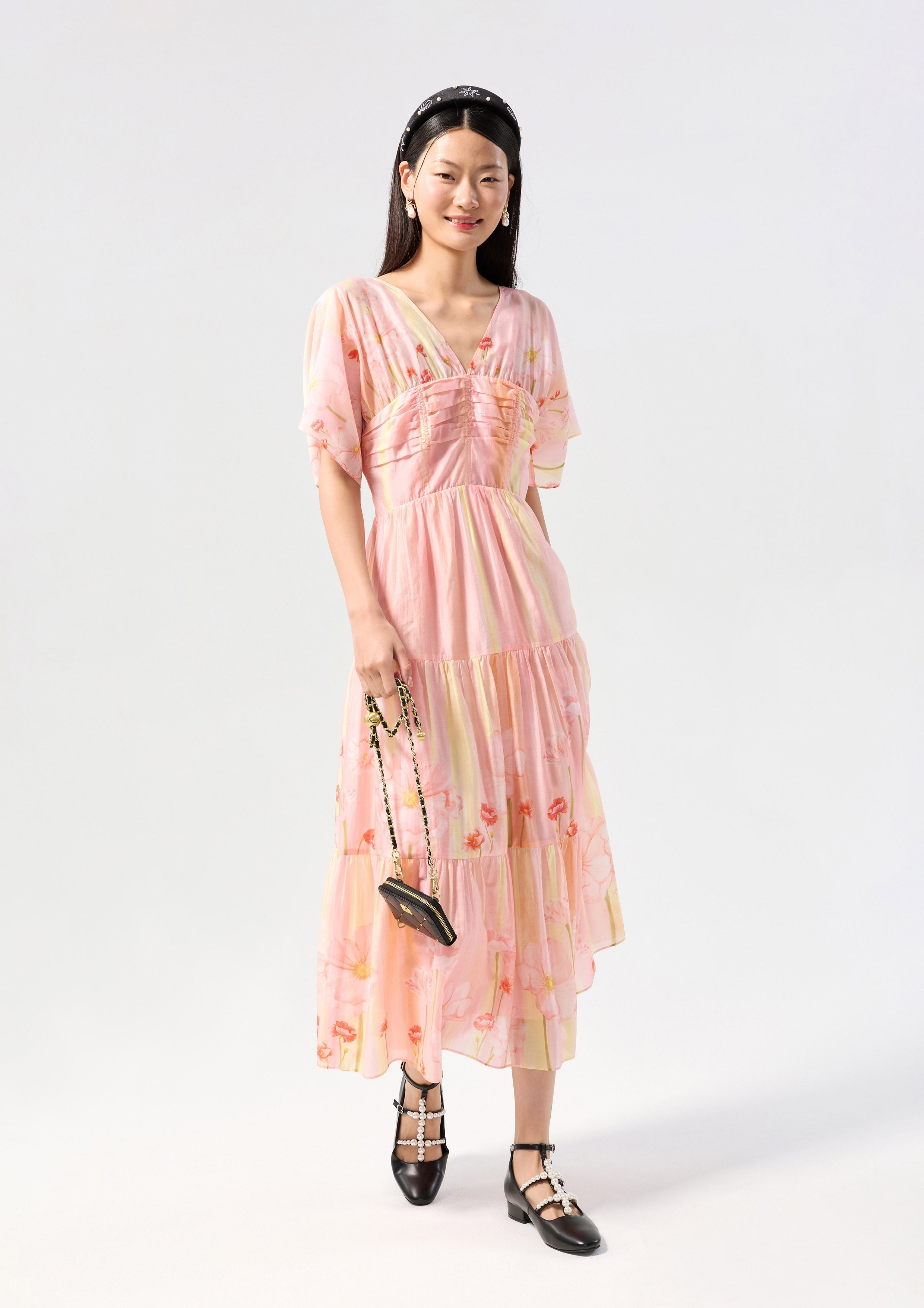 knee length dresses for ladies Oasis Ditsy Floral Tiered Scuba Midi Dress main image 0