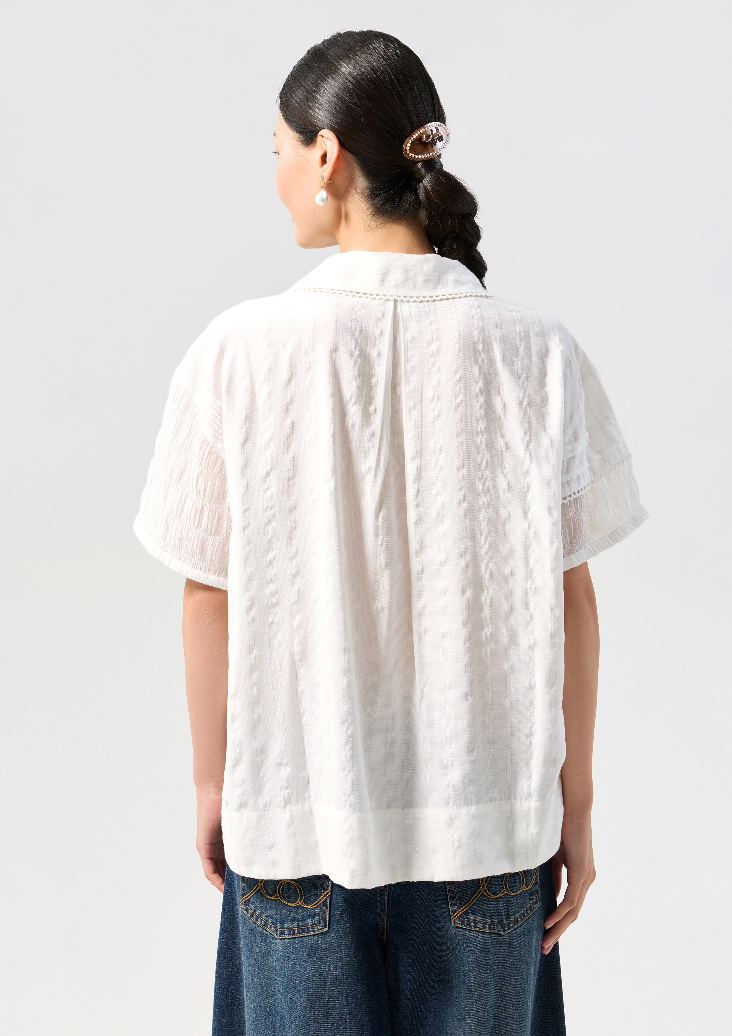 Crinkle Shirt With Pearl Bead Pocket Oasis
